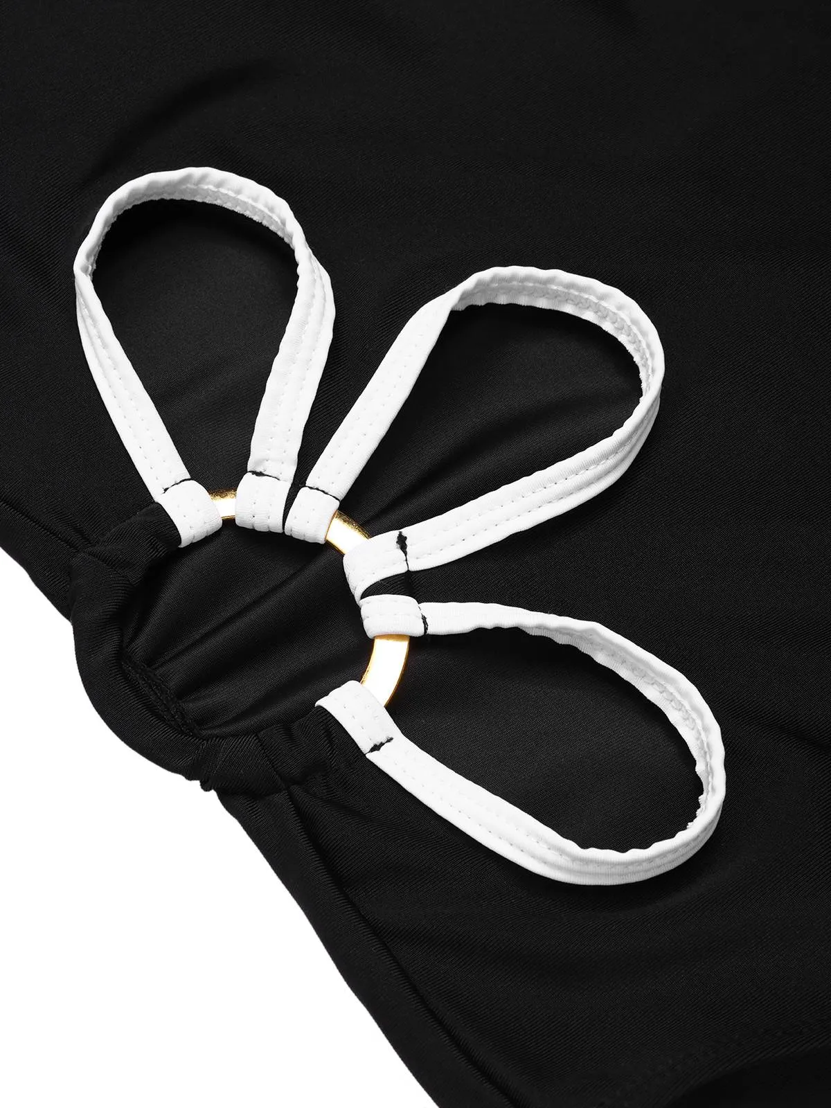 Black 1950s White Flower Hollow One-Piece Swimsuit sold by Retro Stage product image thumbnail 4