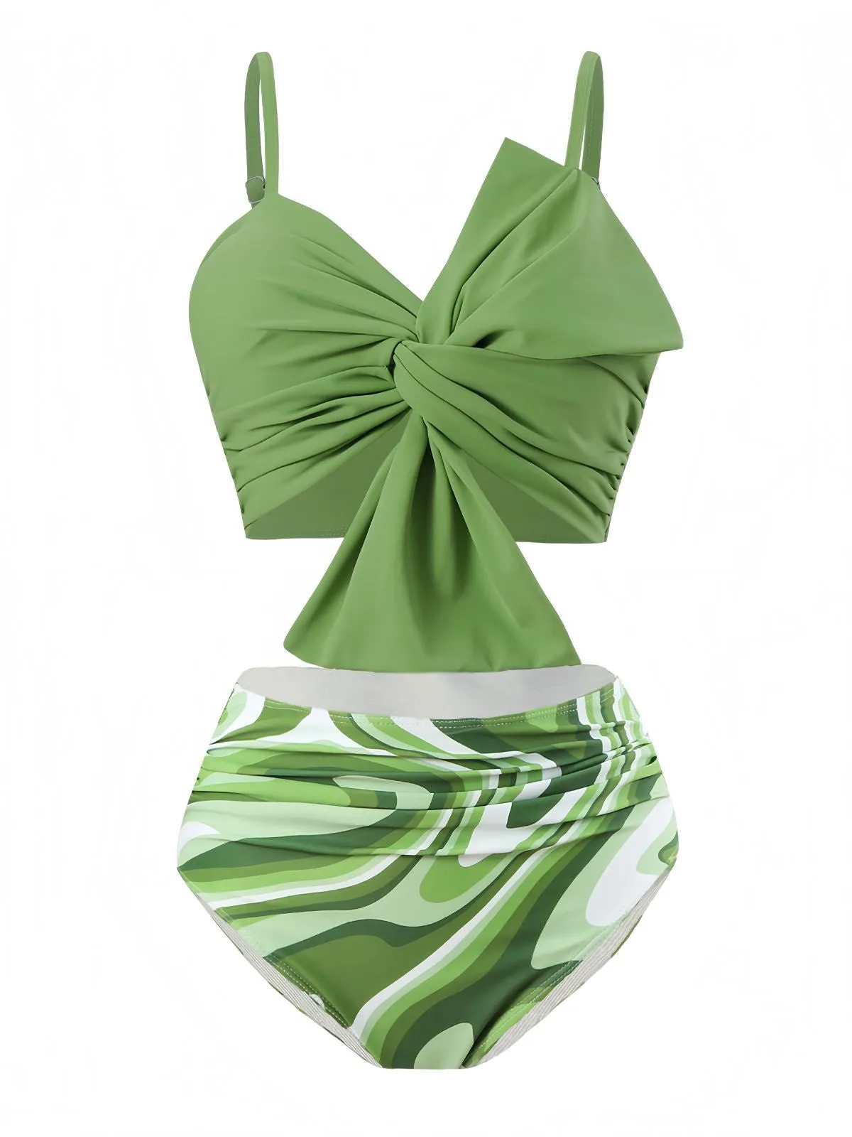 Green 1960s Knotted Watercolor Straps Swimsuit sold by Retro Stage