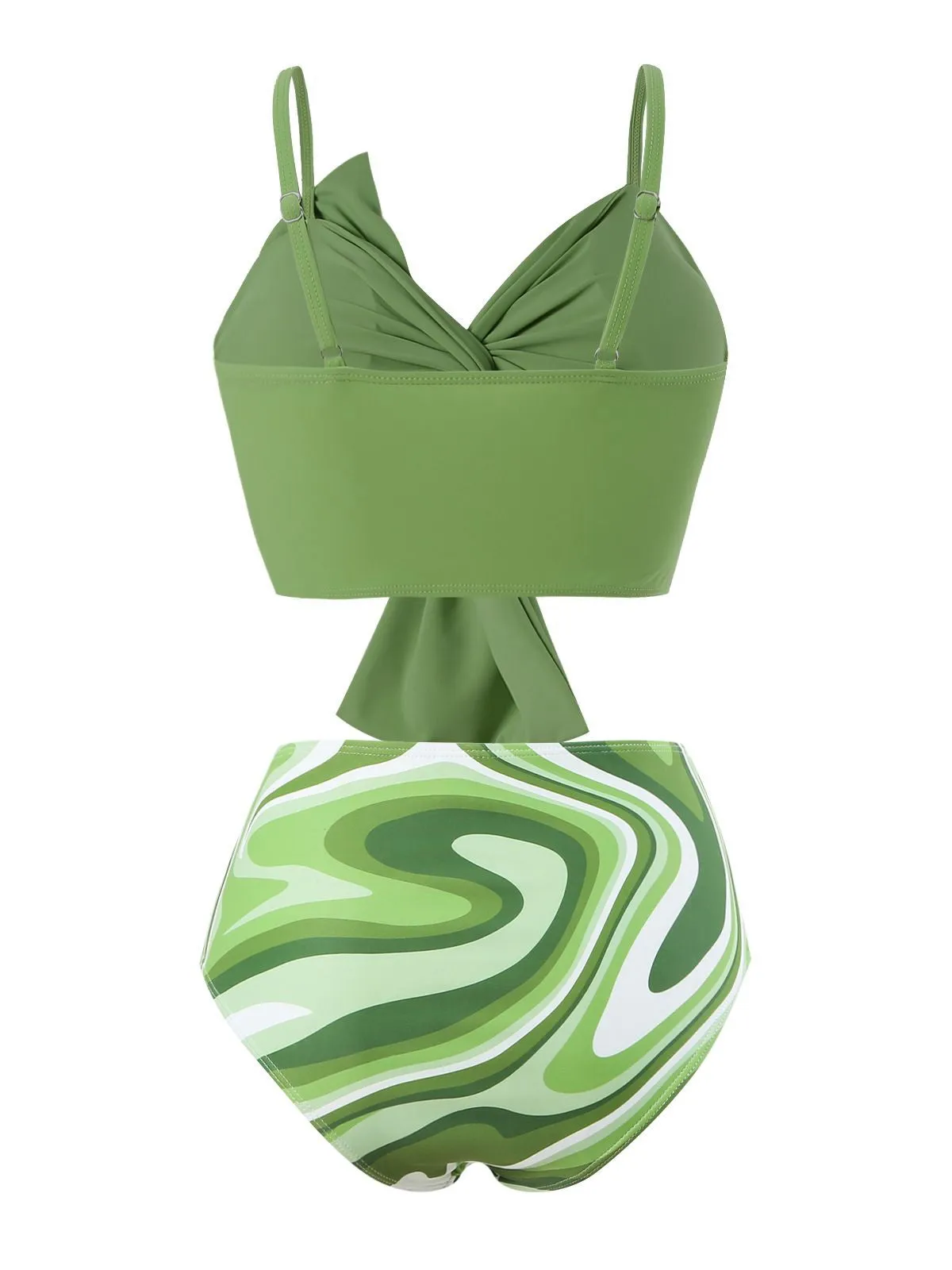 Green 1960s Knotted Watercolor Straps Swimsuit sold by Retro Stage product image thumbnail 2