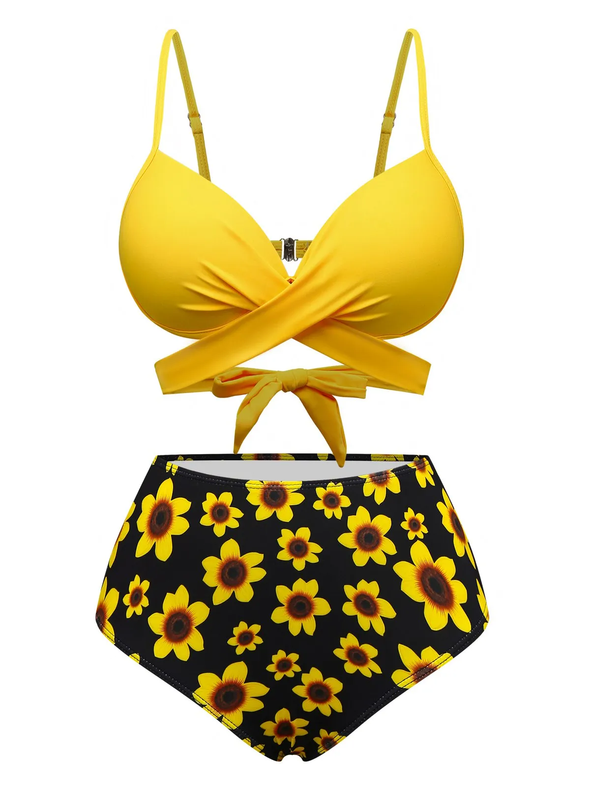 Yellow 1950s Sunflower Tie Back Bikini Set sold by Retro Stage