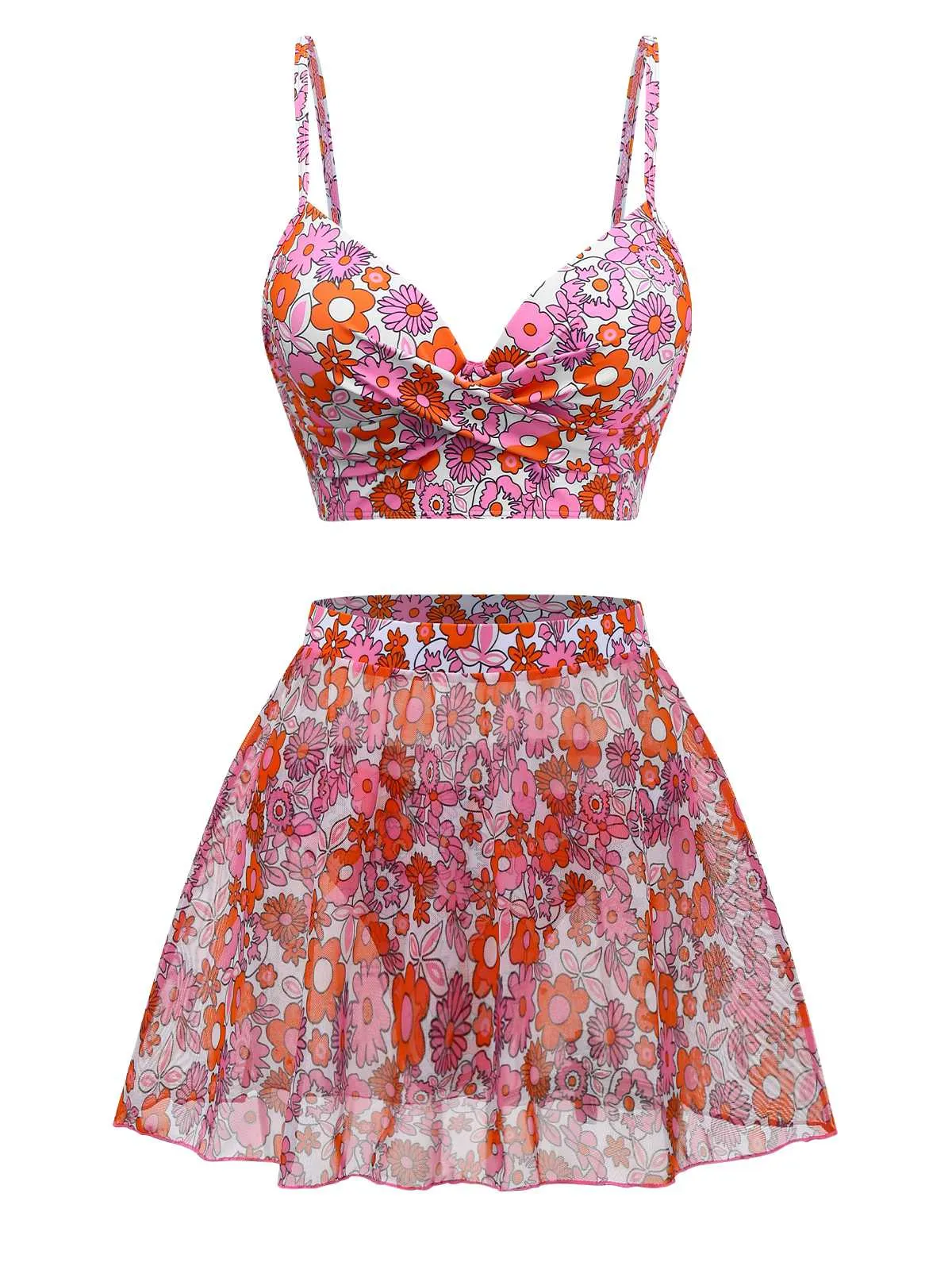 2PCS Multicolor 1950s Cartoon Floral Bikini Set & Cover-Up sold by Retro Stage