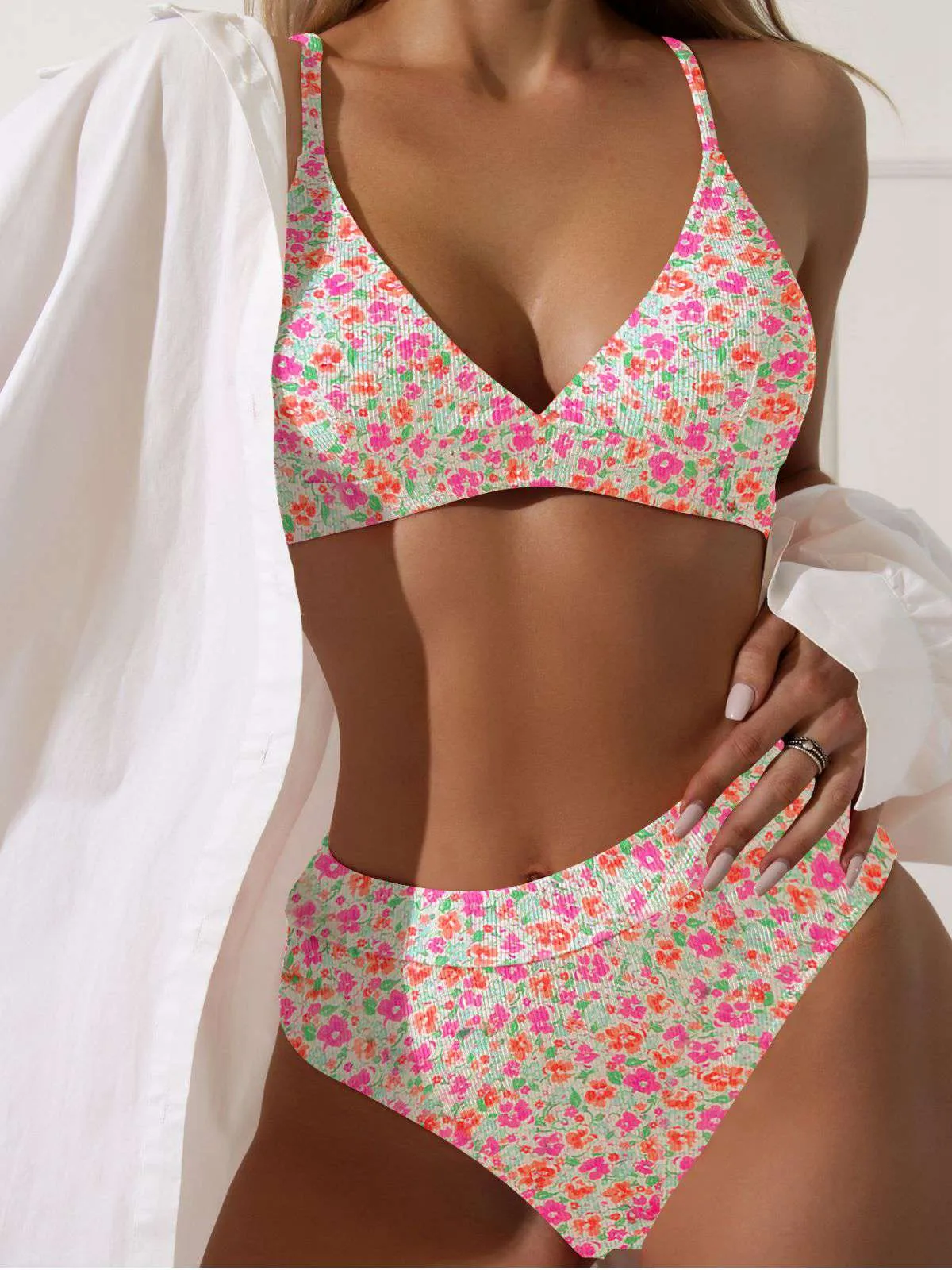 Multicolor 1950s Ditsy Floral Tie Back Bikini Set sold by Retro Stage