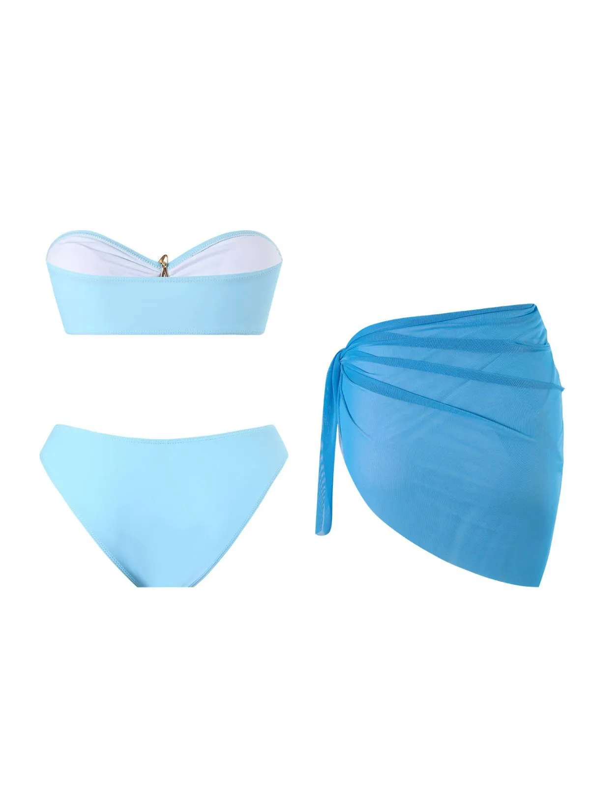 2PCS Blue 1950s Solid Starfish Bandeau Bikini Set & Cover Up sold by Retro Stage product image thumbnail 3
