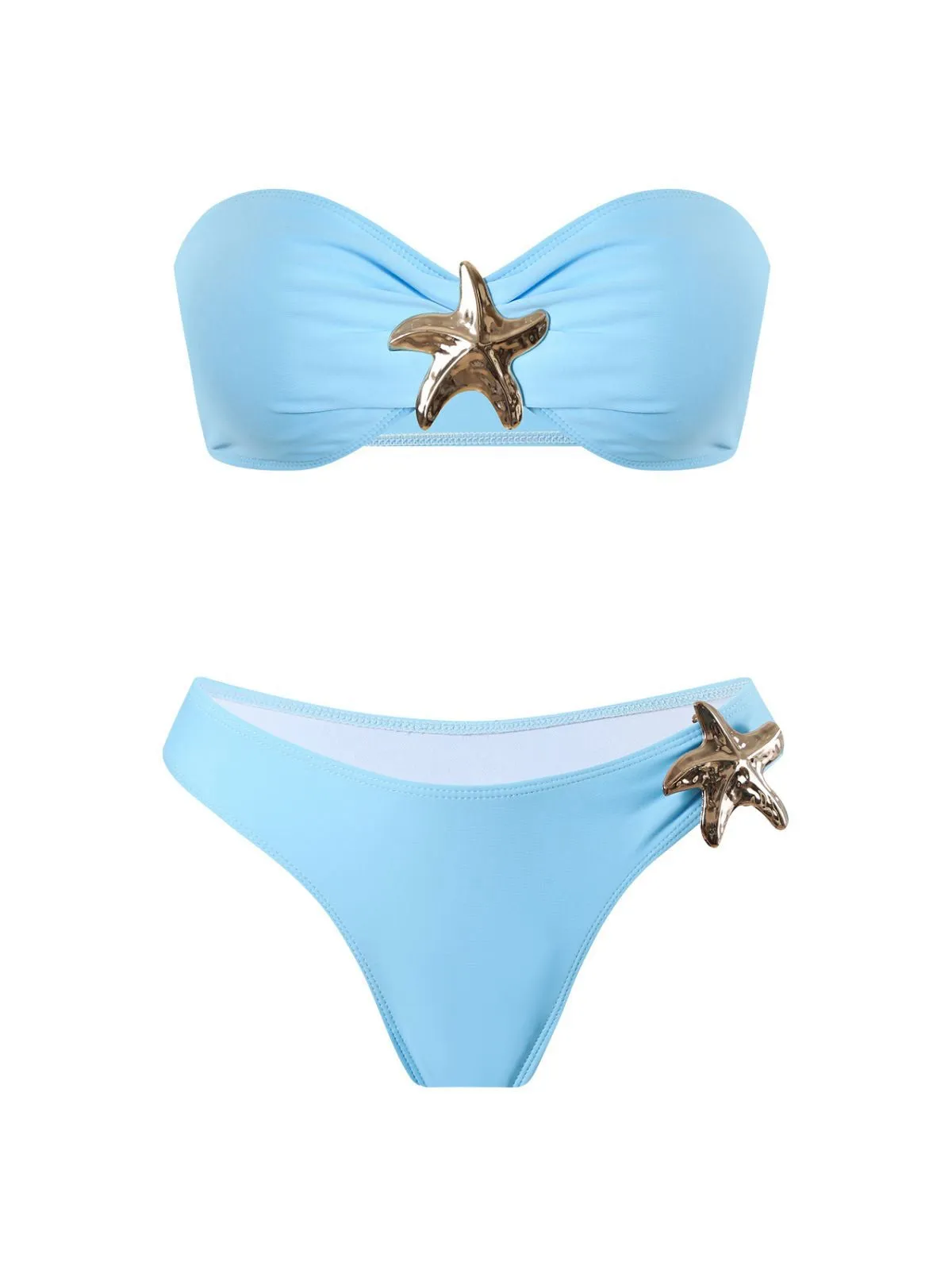 2PCS Blue 1950s Solid Starfish Bandeau Bikini Set & Cover Up sold by Retro Stage