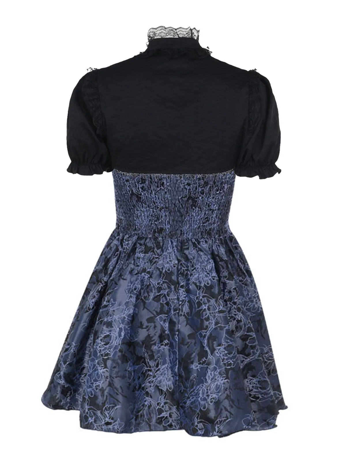 2PCS Black & Blue 1980s Gothic Cape Cardigan & Floral Embroidered Dress sold by Retro Stage product image thumbnail 5