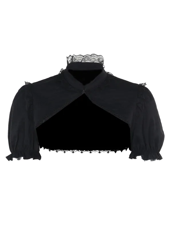 Black 1980s Solid Gothic Puff Sleeves Short Cape Cardigan sold by Retro Stage