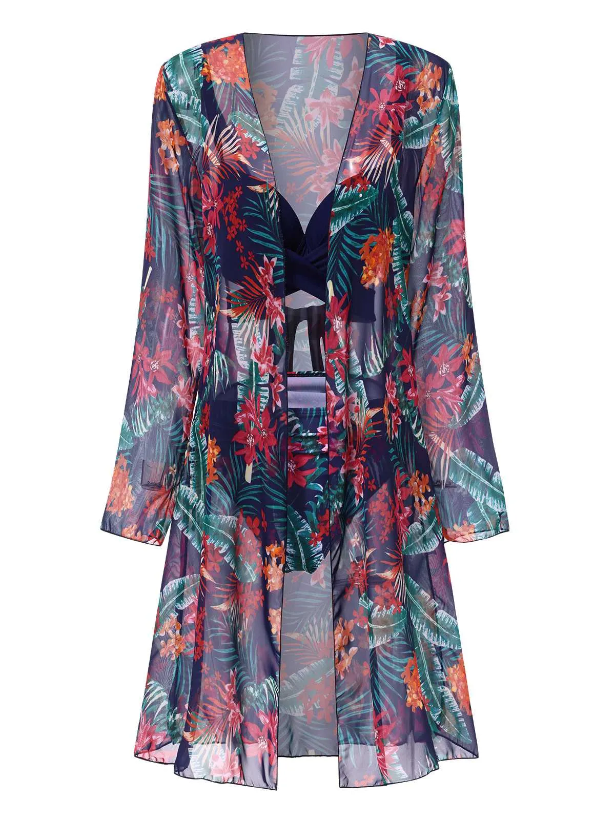 2PCS Blue 1960s Floral Plant Print Bikini Sets & Cover-Up sold by Retro Stage product image thumbnail 3