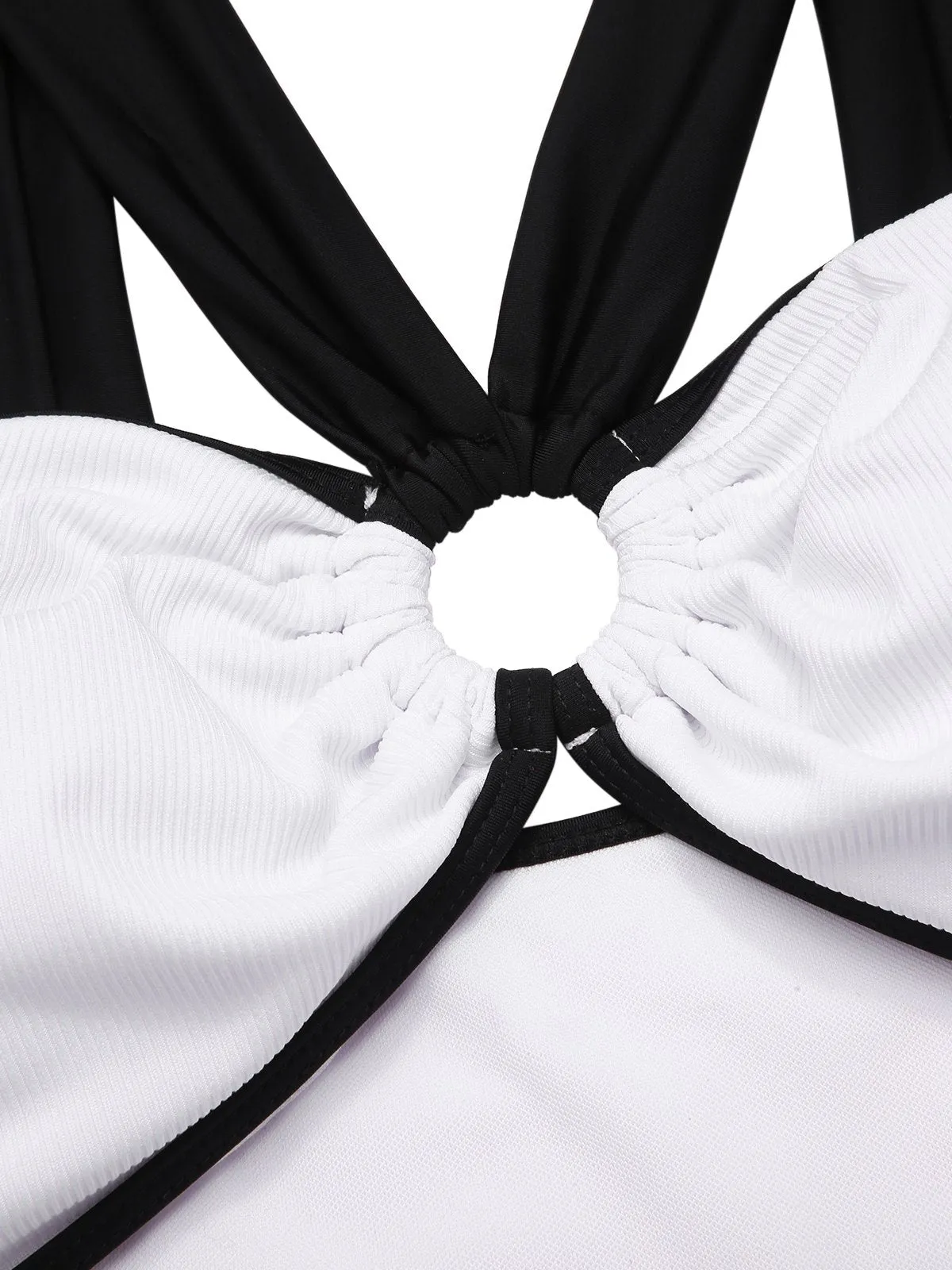 White 1950s Waist Cutout Colorblock One-Piece Swimsuit sold by Retro Stage product image thumbnail 4