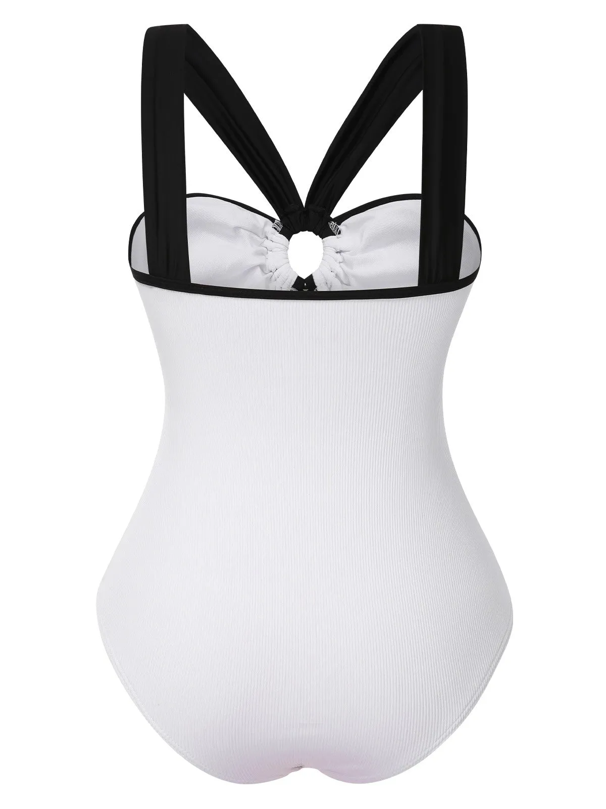 White 1950s Waist Cutout Colorblock One-Piece Swimsuit sold by Retro Stage product image thumbnail 3