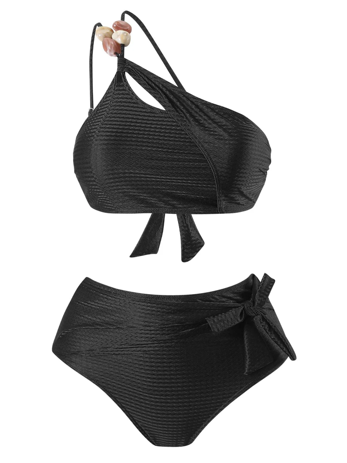 1950s One-Shoulder Textured Fabric Beading Bikini Set sold by Retro Stage