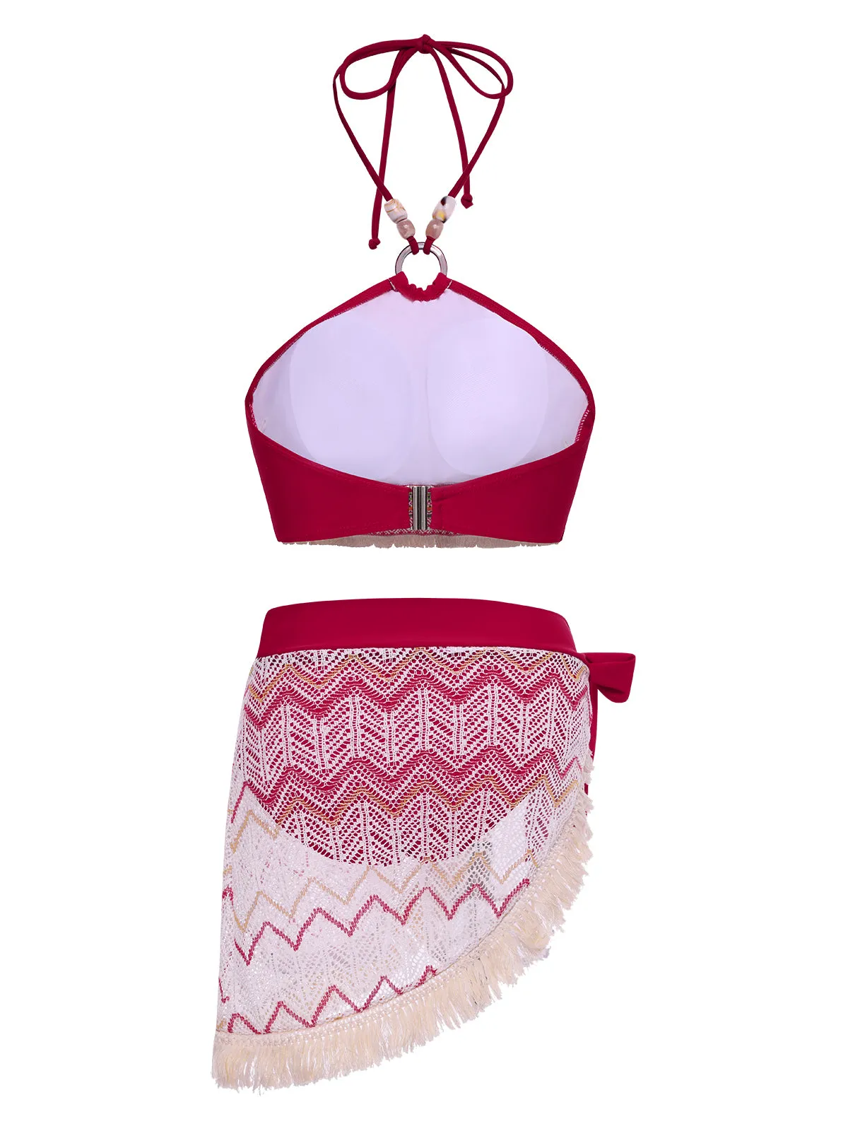 2PCS Red 1970s Princess Style Bikini Set & Fringe Cover-Up sold by Retro Stage product image thumbnail 4