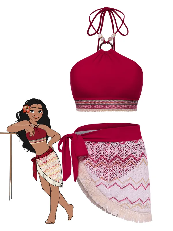 2PCS Red 1970s Princess Style Bikini Set & Fringe Cover-Up sold by Retro Stage