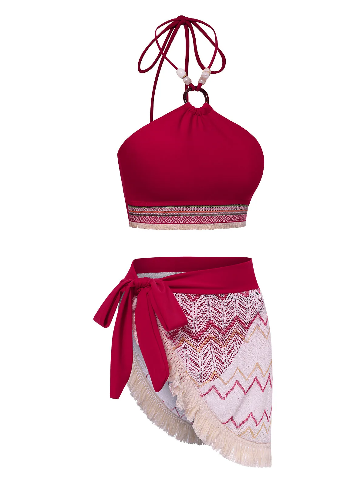 2PCS Red 1970s Princess Style Bikini Set & Fringe Cover-Up sold by Retro Stage product image thumbnail 3