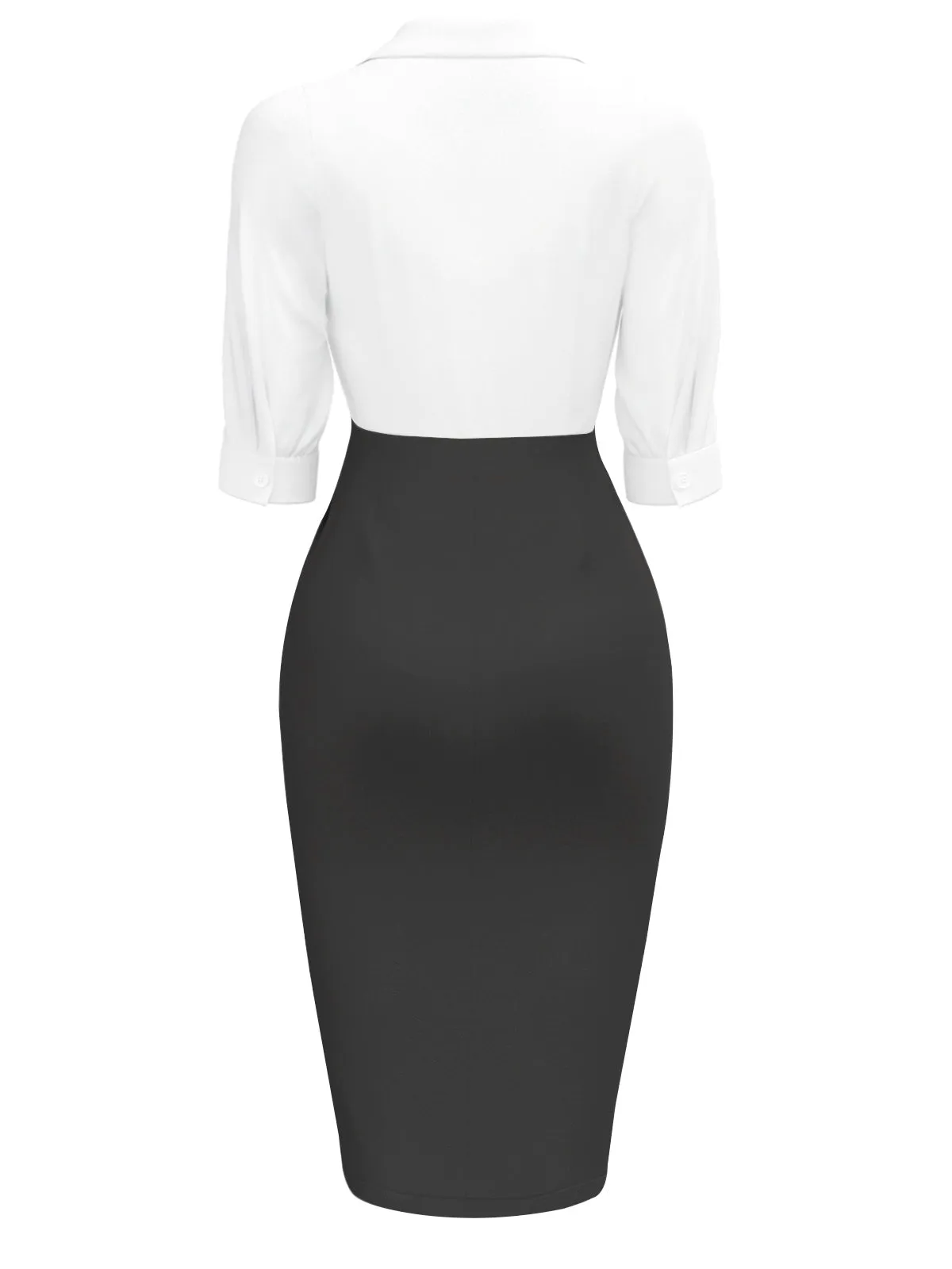 White & Black 1960s Notched Collar Ruched Bodycon Dress sold by Retro Stage product image thumbnail 3