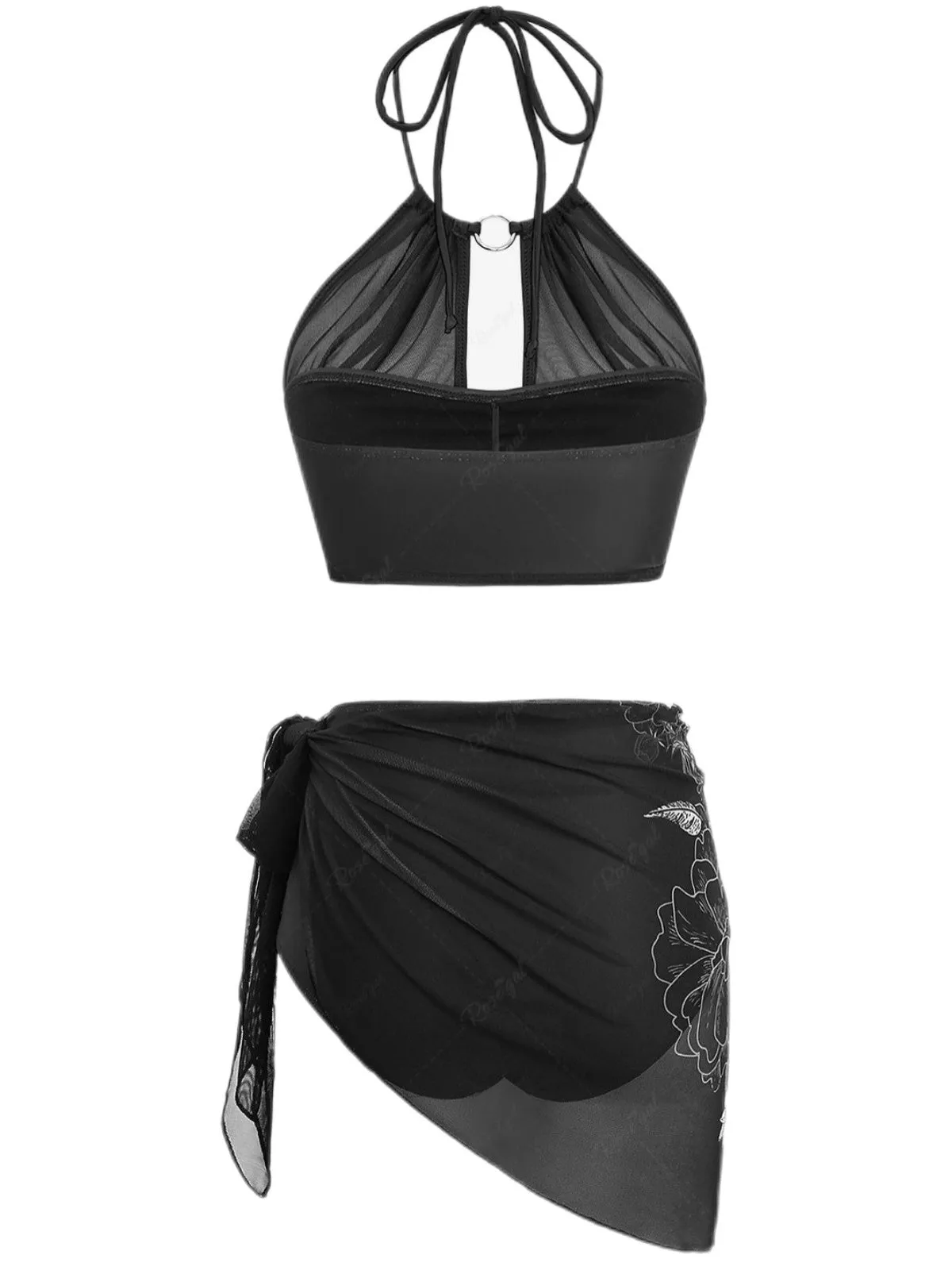 2PCS Black 1980s Gothic Skull Mesh Halter Bikini Set & Cover Up sold by Retro Stage product image thumbnail 2