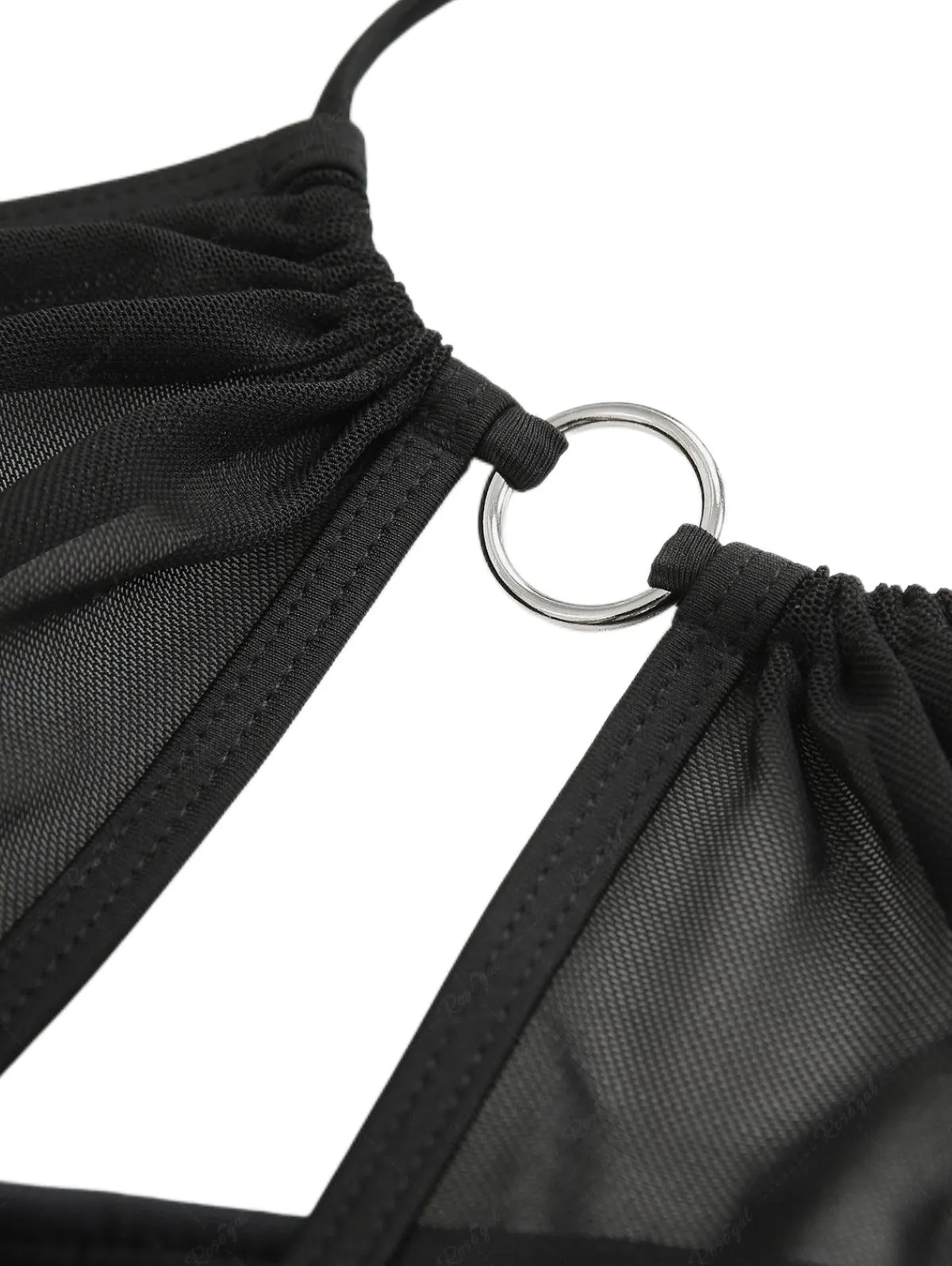 2PCS Black 1980s Gothic Skull Mesh Halter Bikini Set & Cover Up sold by Retro Stage product image thumbnail 4