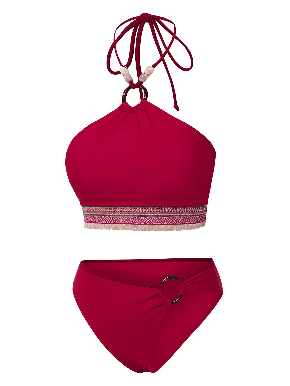 Red 1970s Princess Style Beading Halter Bikini Set sold by Retro Stage product image thumbnail 4