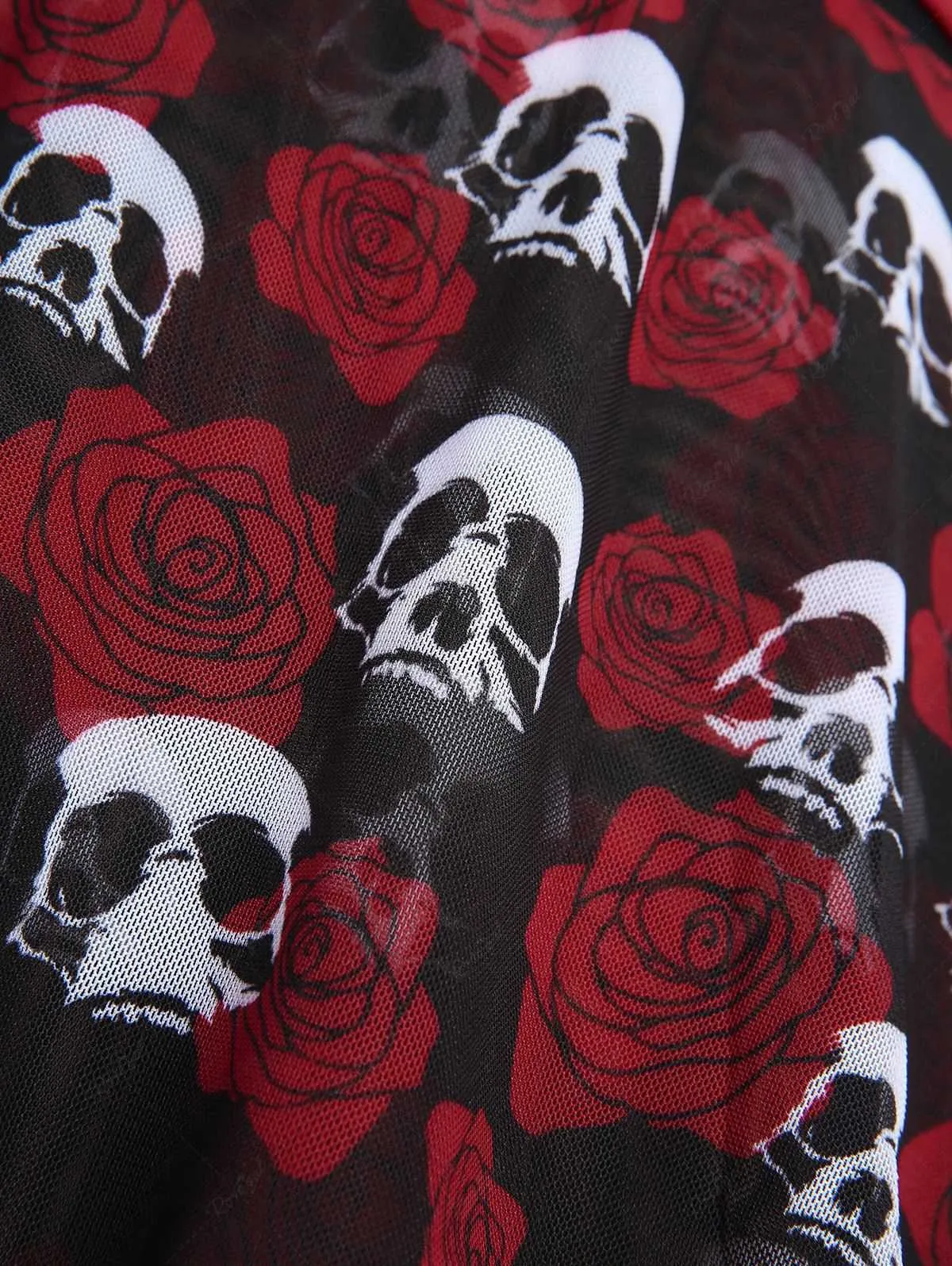 Black & Red 1980s Gothic Skull Rose Halter Skirt Swimsuit sold by Retro Stage product image thumbnail 3