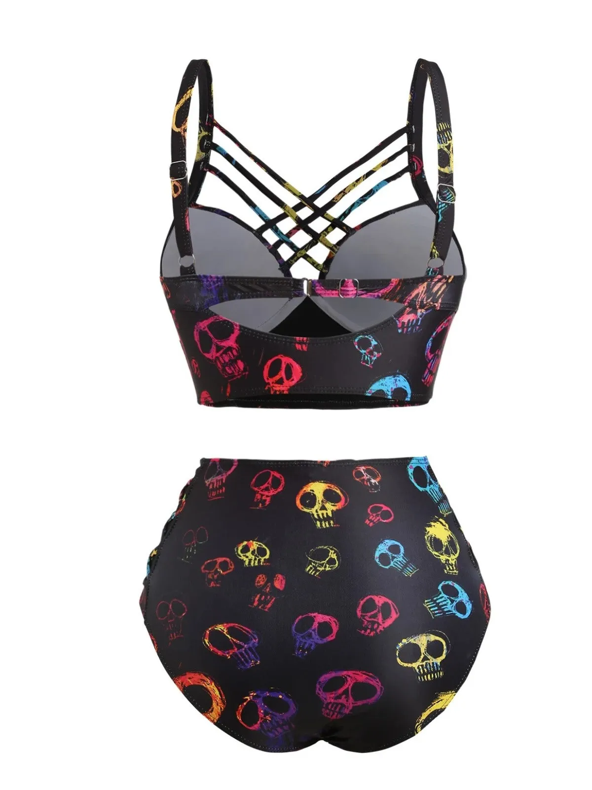 Black 1980s Gothic Steampunk Skull Bikini Set sold by Retro Stage product image thumbnail 2