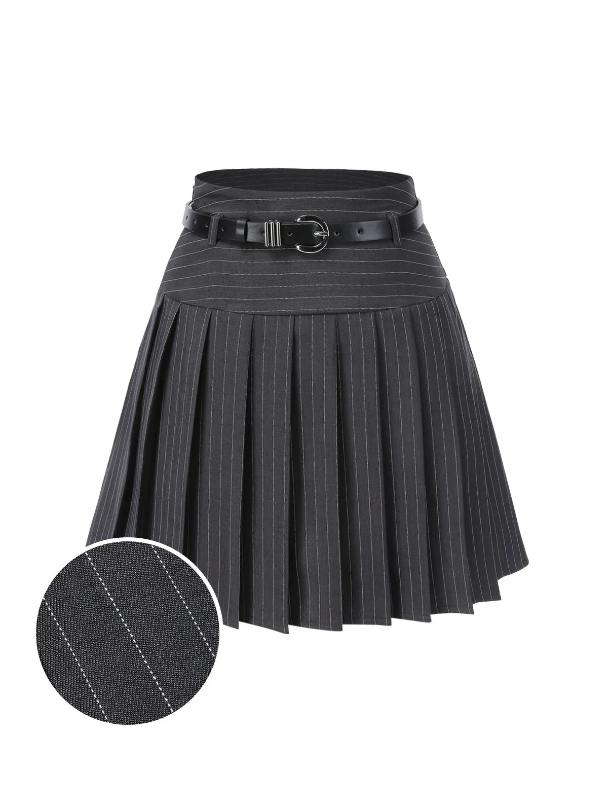 Wine Red 1960s Pinstripes Belted Pleated Skirt sold by Retro Stage product image thumbnail 3