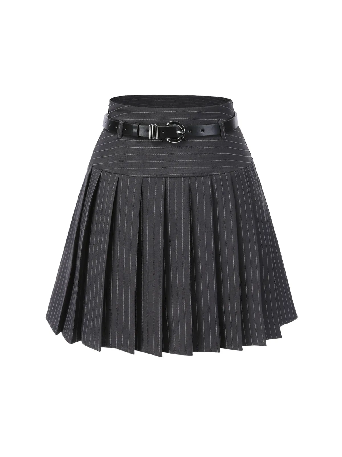 Wine Red 1960s Pinstripes Belted Pleated Skirt sold by Retro Stage product image thumbnail 4