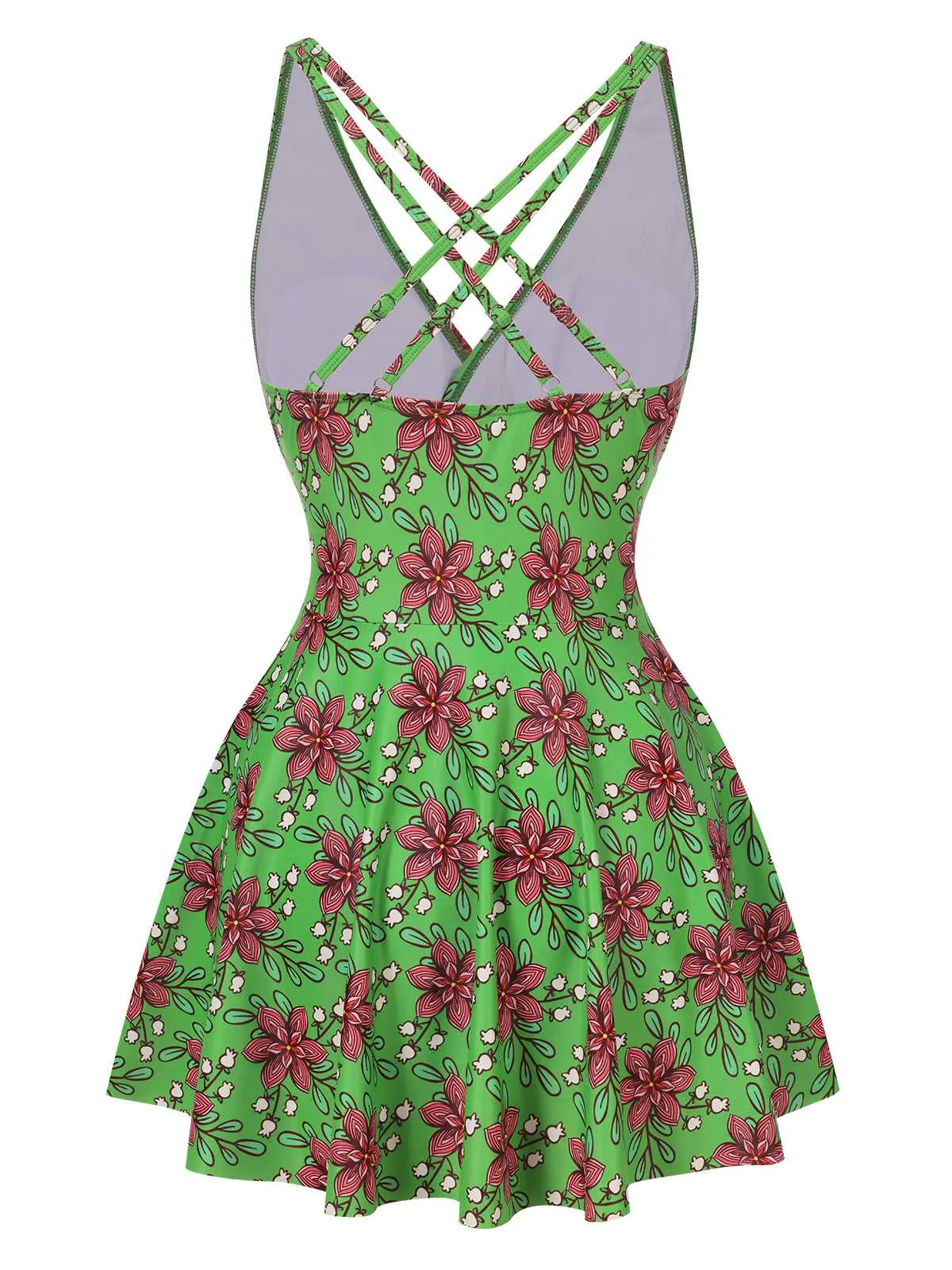 Green 1940s V-Neck Floral Ruched-Waist Swimsuit sold by Retro Stage product image thumbnail 2