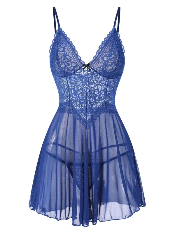 1960s Spaghetti Straps Lace Sheer Nightgown sold by Retro Stage