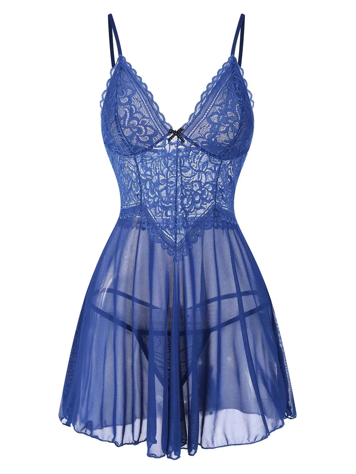 1960s Spaghetti Straps Lace Sheer Nightgown sold by Retro Stage