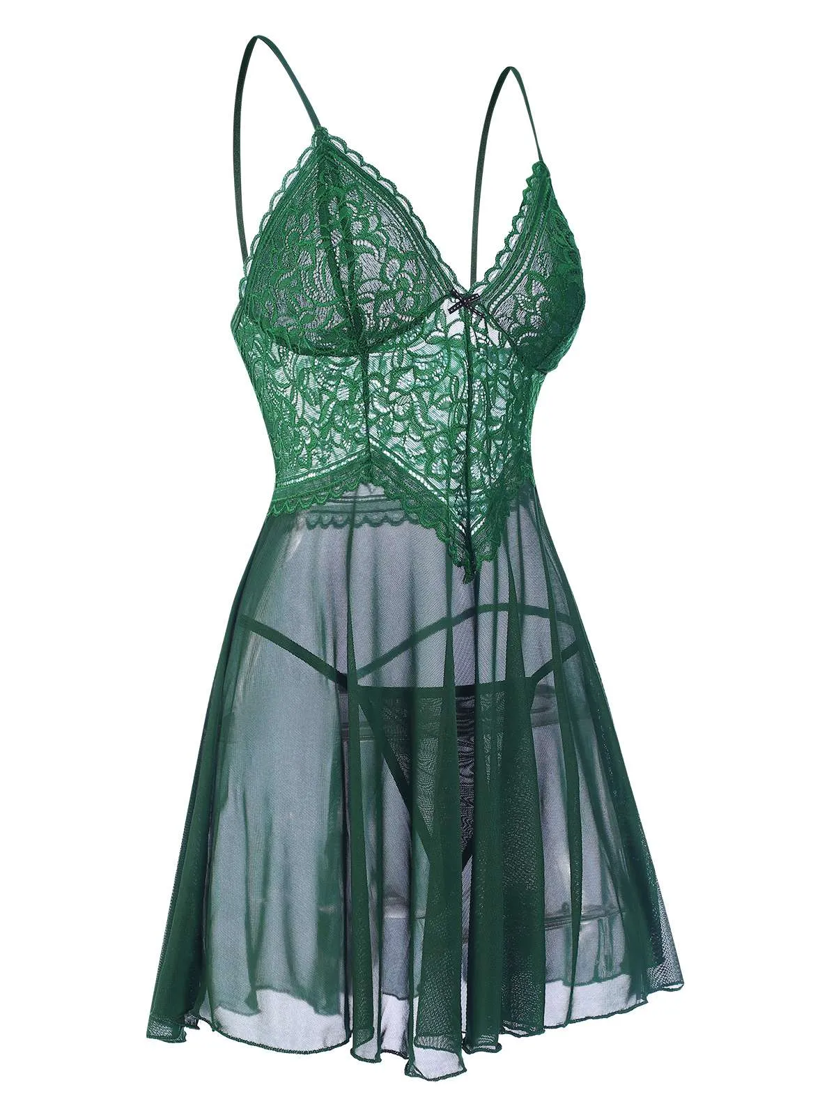 1960s Spaghetti Straps Lace Sheer Nightgown sold by Retro Stage product image thumbnail 2