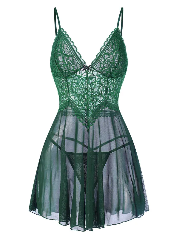 1960s Spaghetti Straps Lace Sheer Nightgown sold by Retro Stage