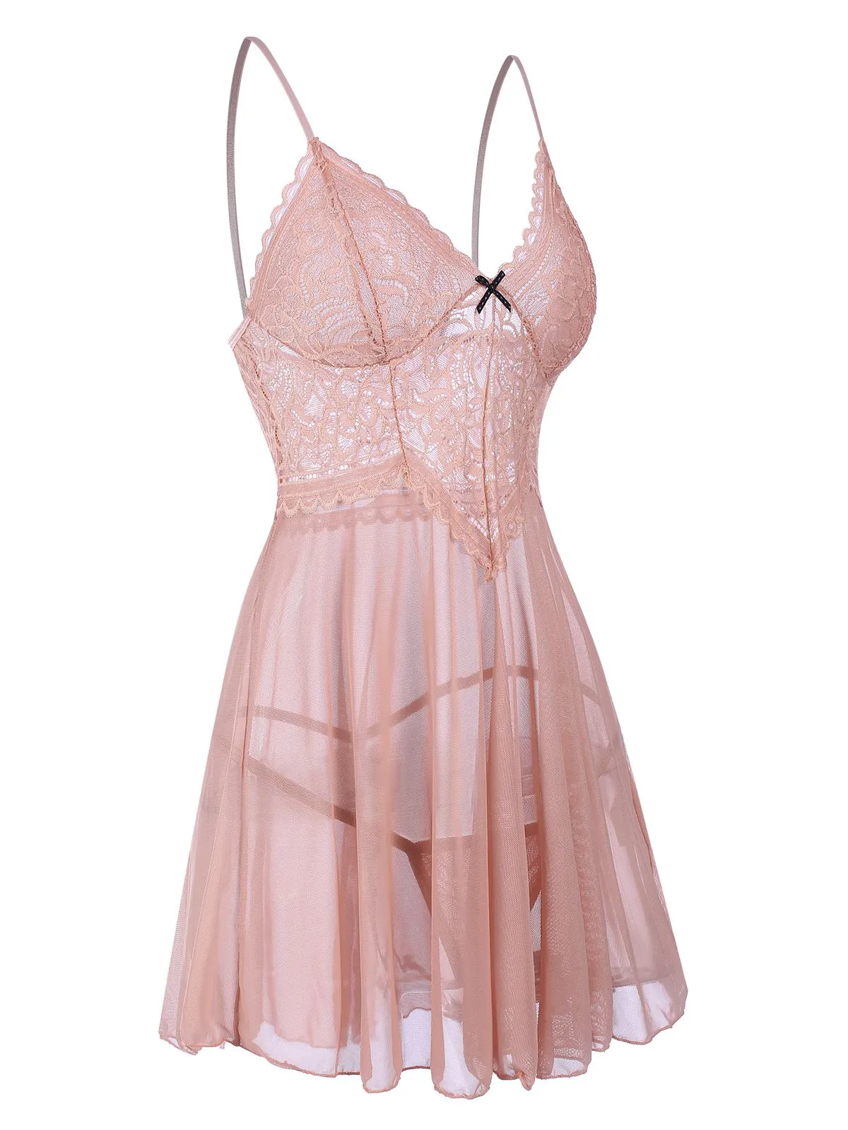 1960s Spaghetti Straps Lace Sheer Nightgown sold by Retro Stage product image thumbnail 2