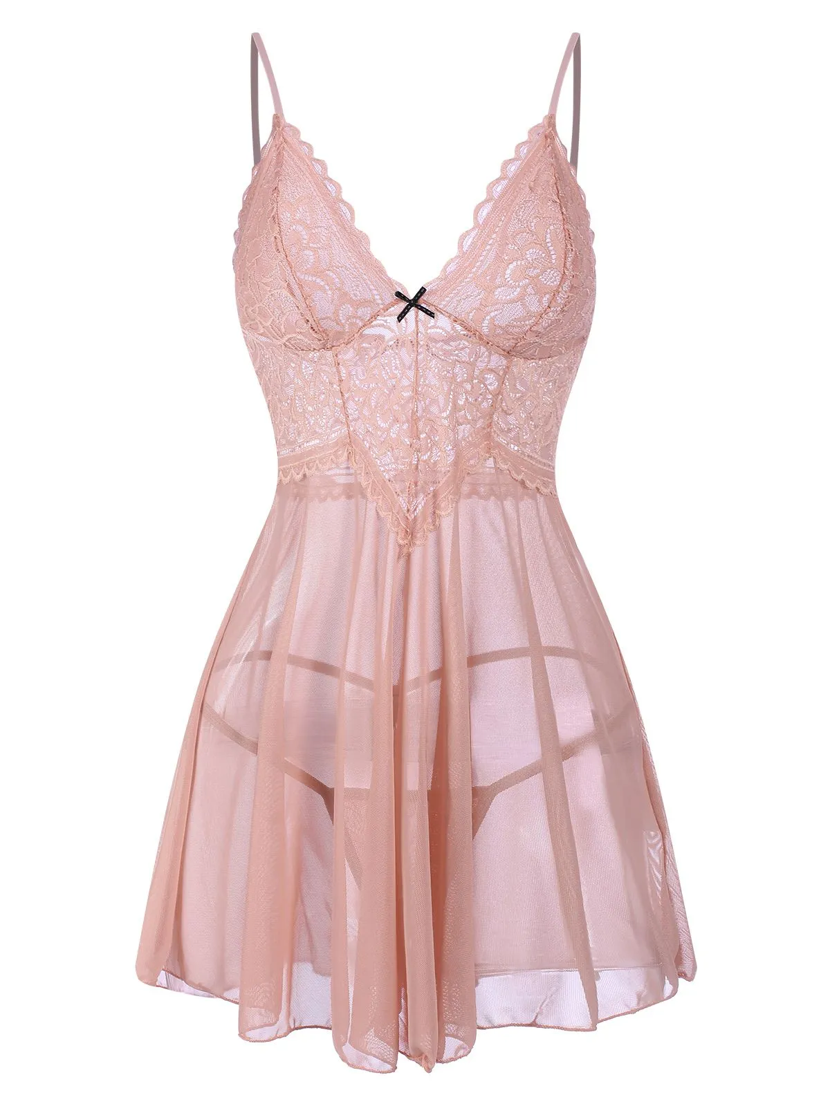 1960s Spaghetti Straps Lace Sheer Nightgown sold by Retro Stage