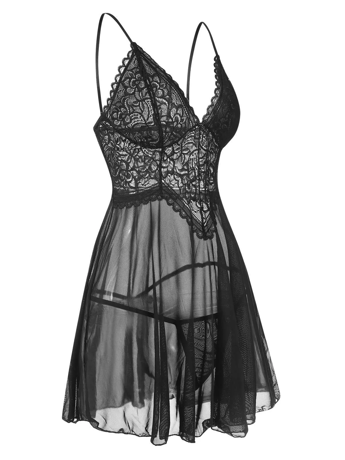 1960s Spaghetti Straps Lace Sheer Nightgown sold by Retro Stage product image thumbnail 3