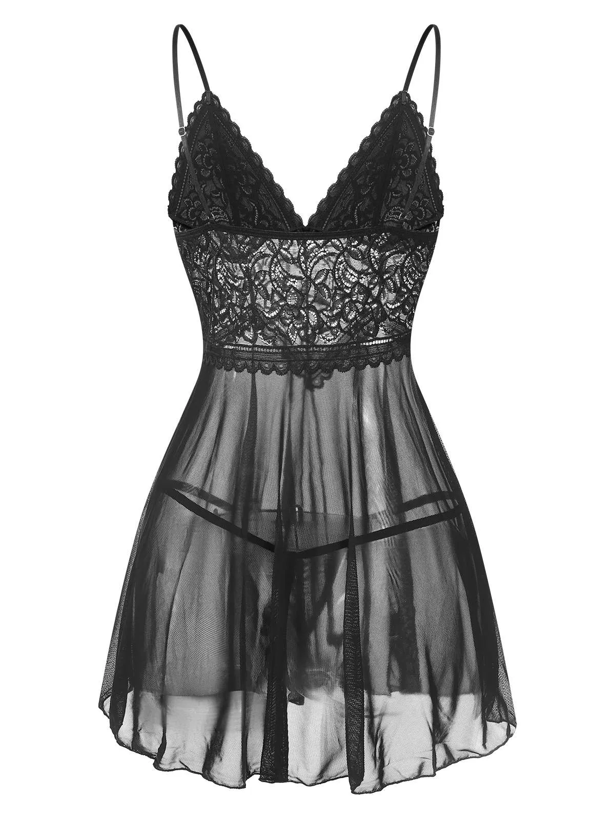 1960s Spaghetti Straps Lace Sheer Nightgown sold by Retro Stage product image thumbnail 4