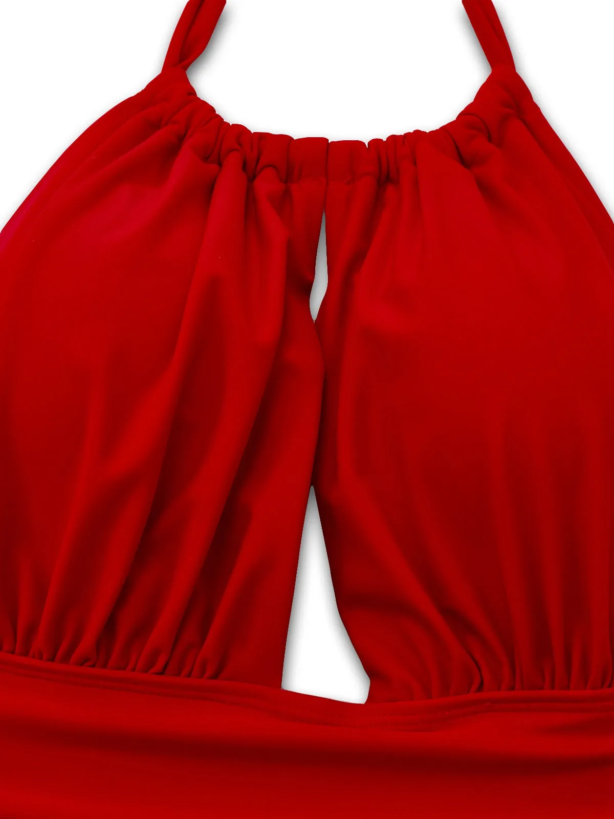 Red 1930s Ruched Halter Hollow One-Piece Swimsuit sold by Retro Stage product image thumbnail 5
