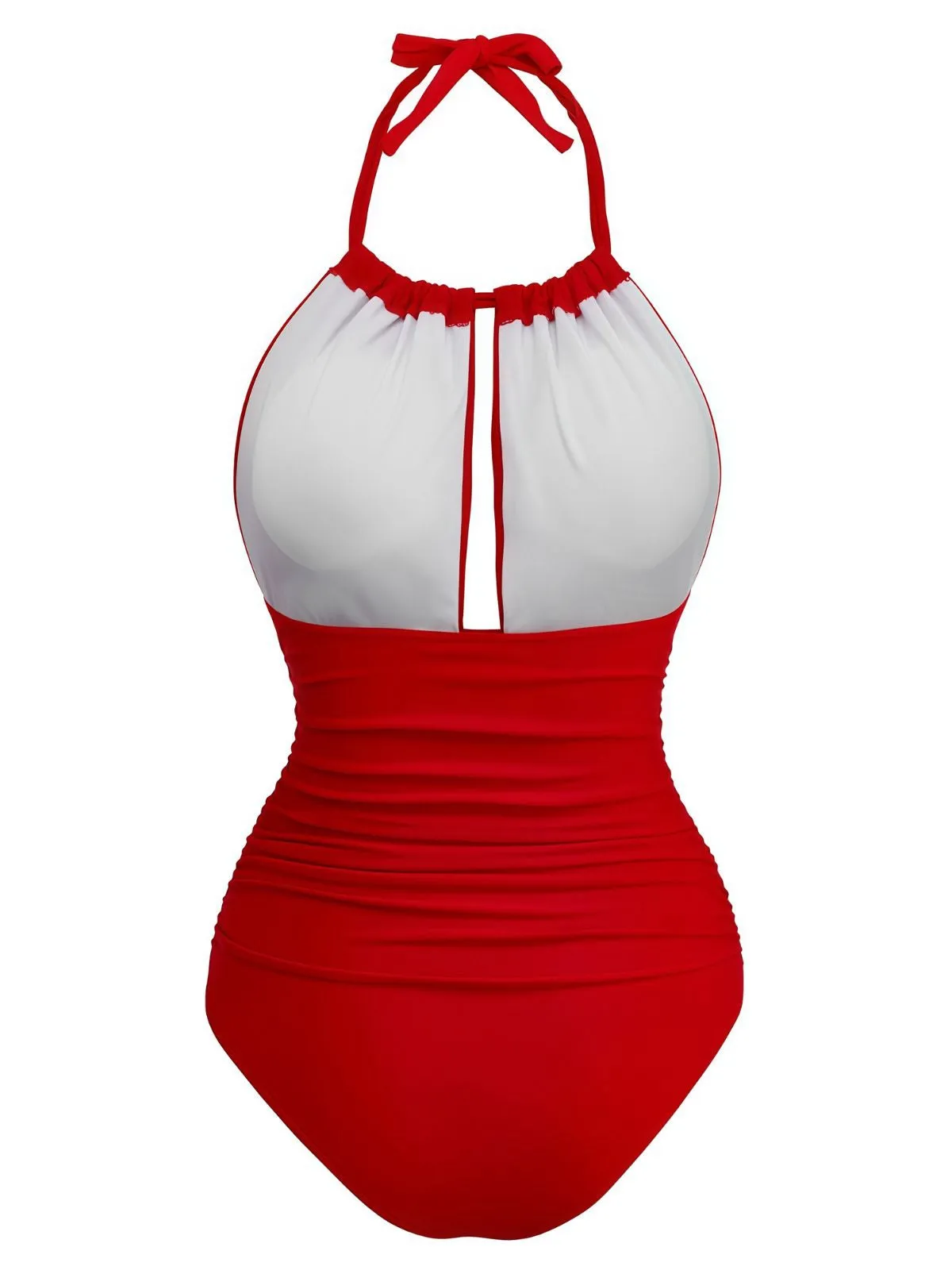 Red 1930s Ruched Halter Hollow One-Piece Swimsuit sold by Retro Stage product image thumbnail 2