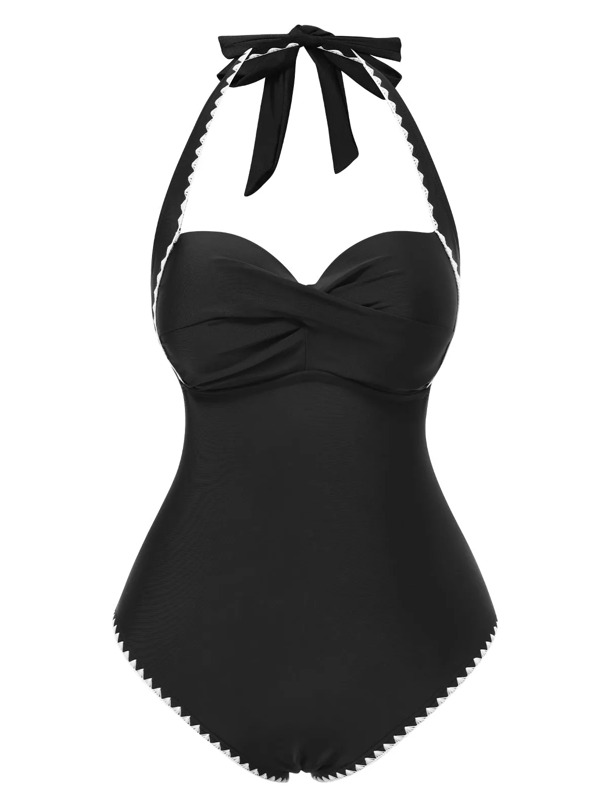 Black 1950s Halter Scallop-Trim One-Piece Swimsuit sold by Retro Stage product image thumbnail 2