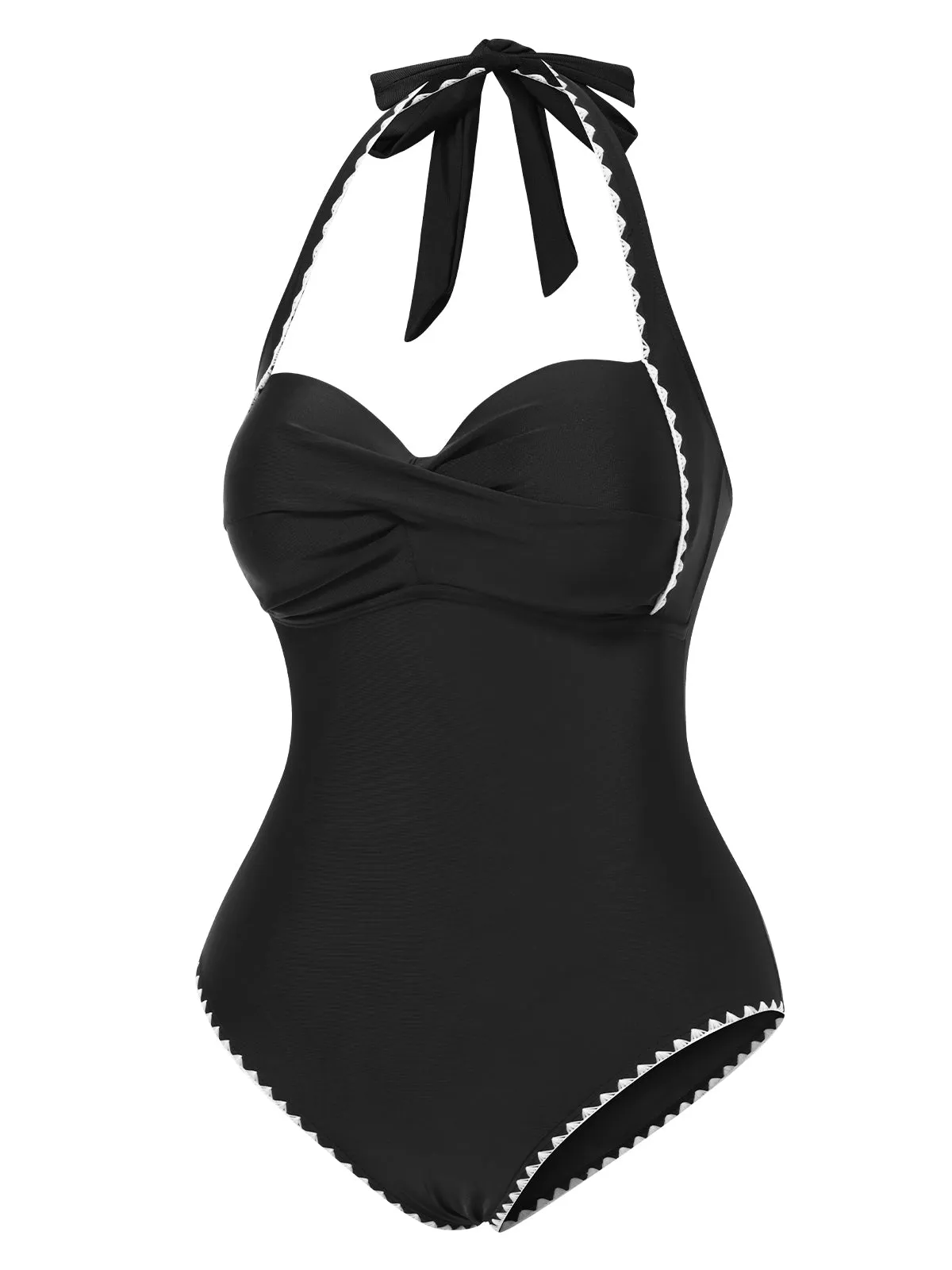 Black 1950s Halter Scallop-Trim One-Piece Swimsuit sold by Retro Stage product image thumbnail 3