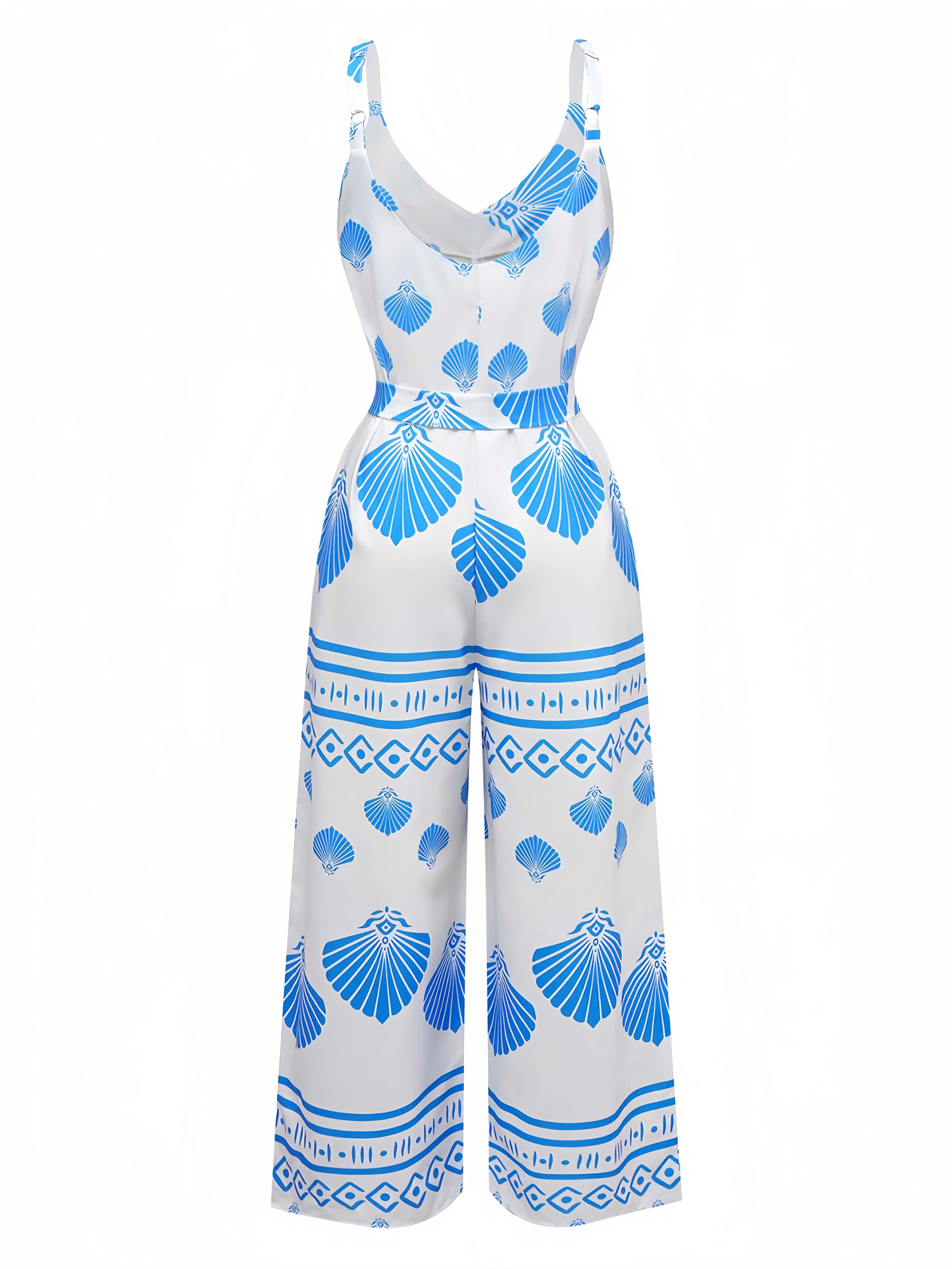Blue 1930s Spaghetti Strap Seashell Print Belted Jumpsuit sold by Retro Stage product image thumbnail 2
