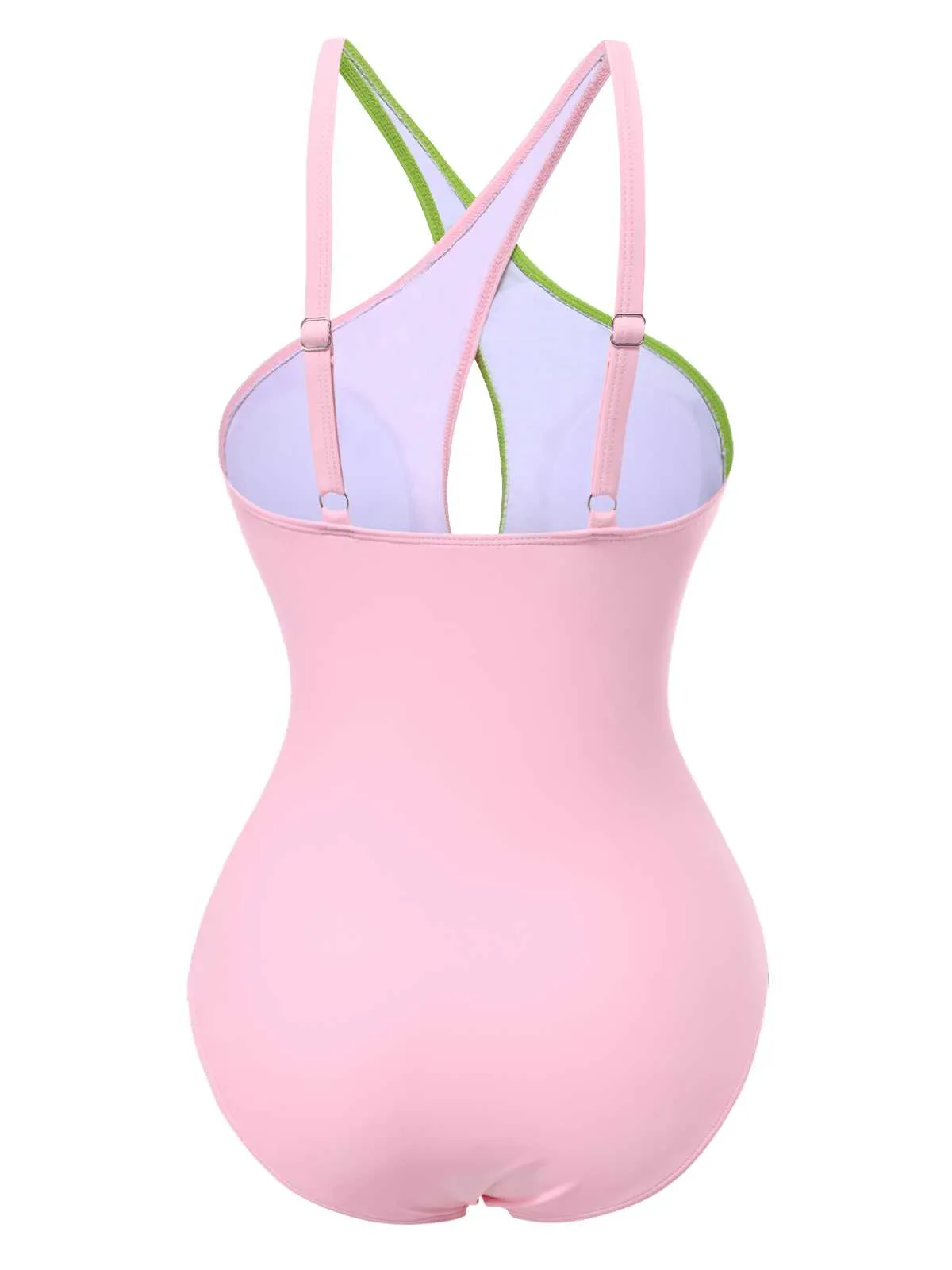 1980s Contrast Cross Strap Ring-Tie One-Piece Swimsuit sold by Retro Stage product image thumbnail 2