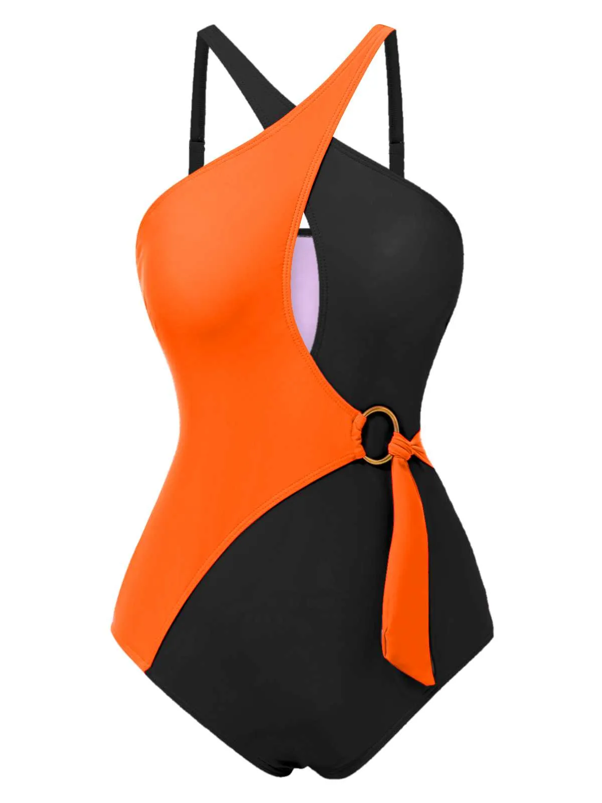 1980s Contrast Cross Strap Ring-Tie One-Piece Swimsuit sold by Retro Stage product image thumbnail 4