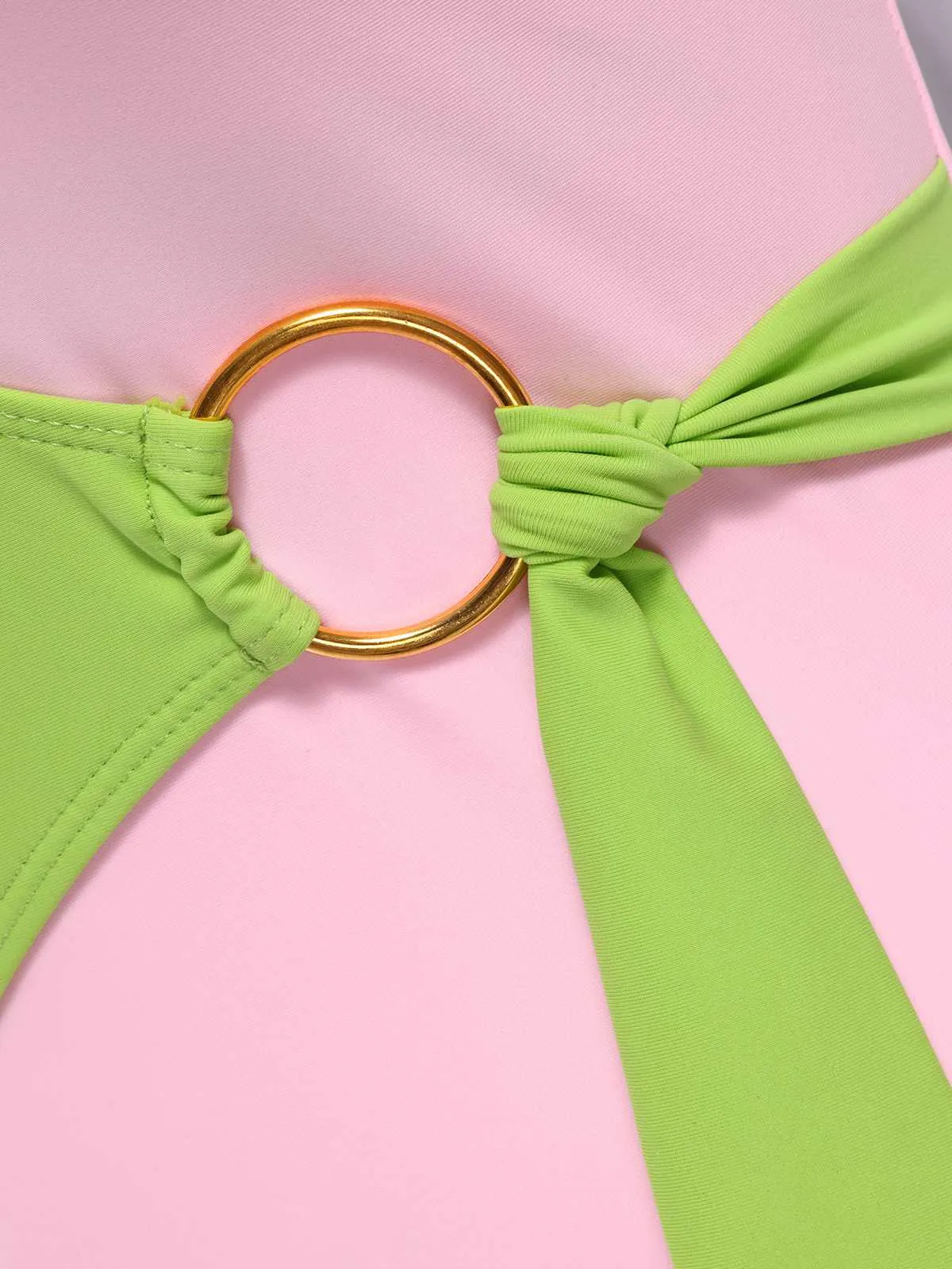 1980s Contrast Cross Strap Ring-Tie One-Piece Swimsuit sold by Retro Stage product image thumbnail 3