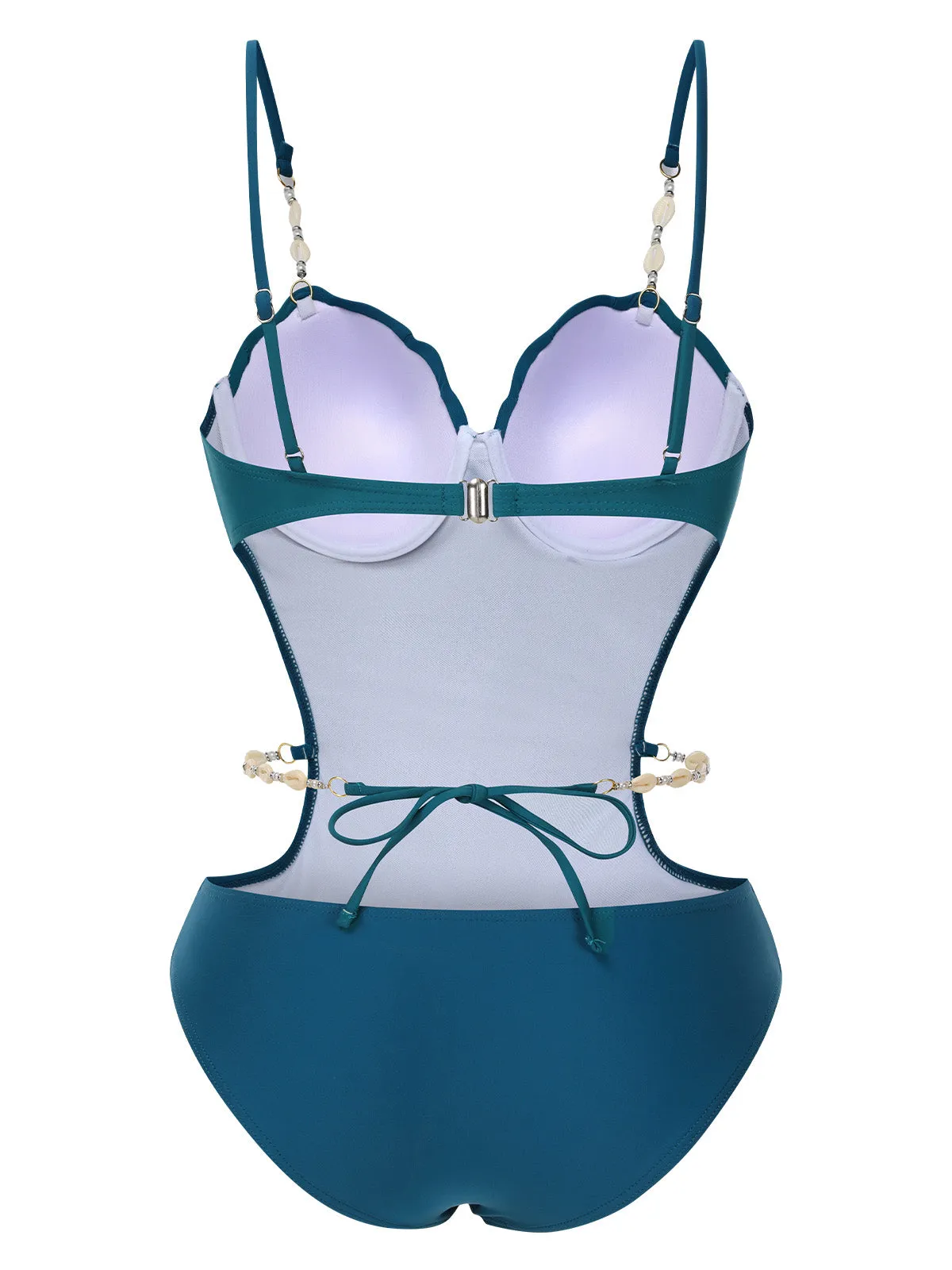 Teal 1960s Seashell Spaghetti Strap Cut-Out Swimsuit sold by Retro Stage product image thumbnail 3