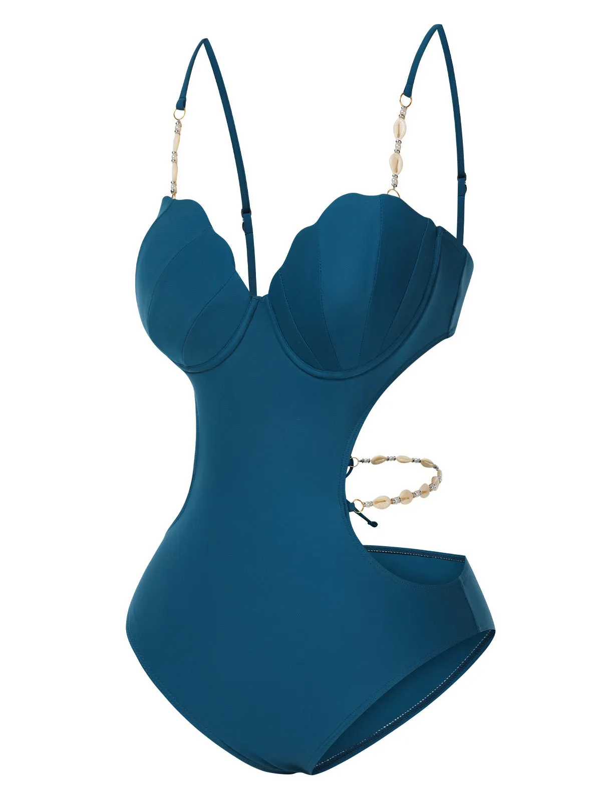 Teal 1960s Seashell Spaghetti Strap Cut-Out Swimsuit sold by Retro Stage product image thumbnail 2