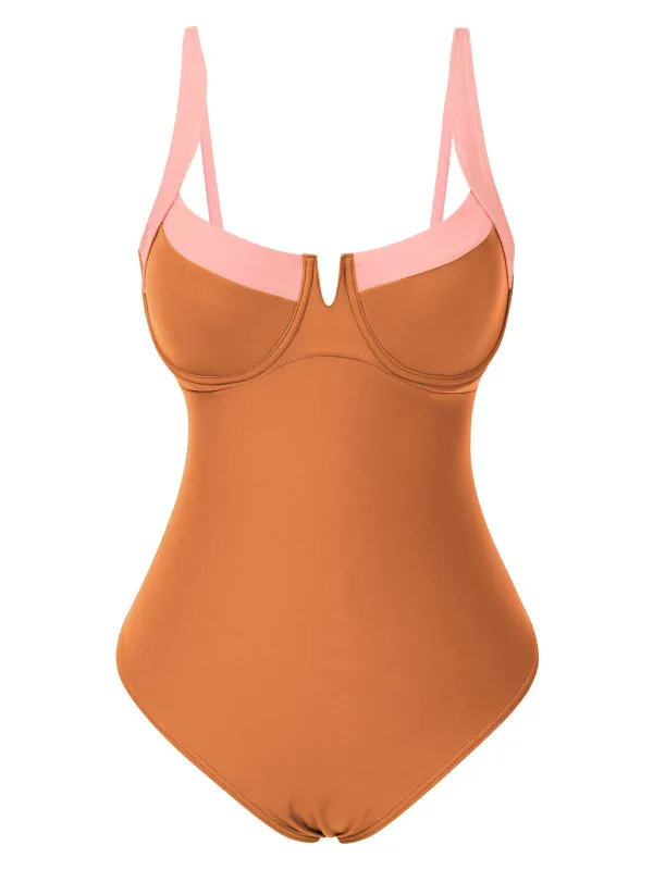 1980s Colorblock Strap High-Leg One-Piece Swimsuit sold by Retro Stage