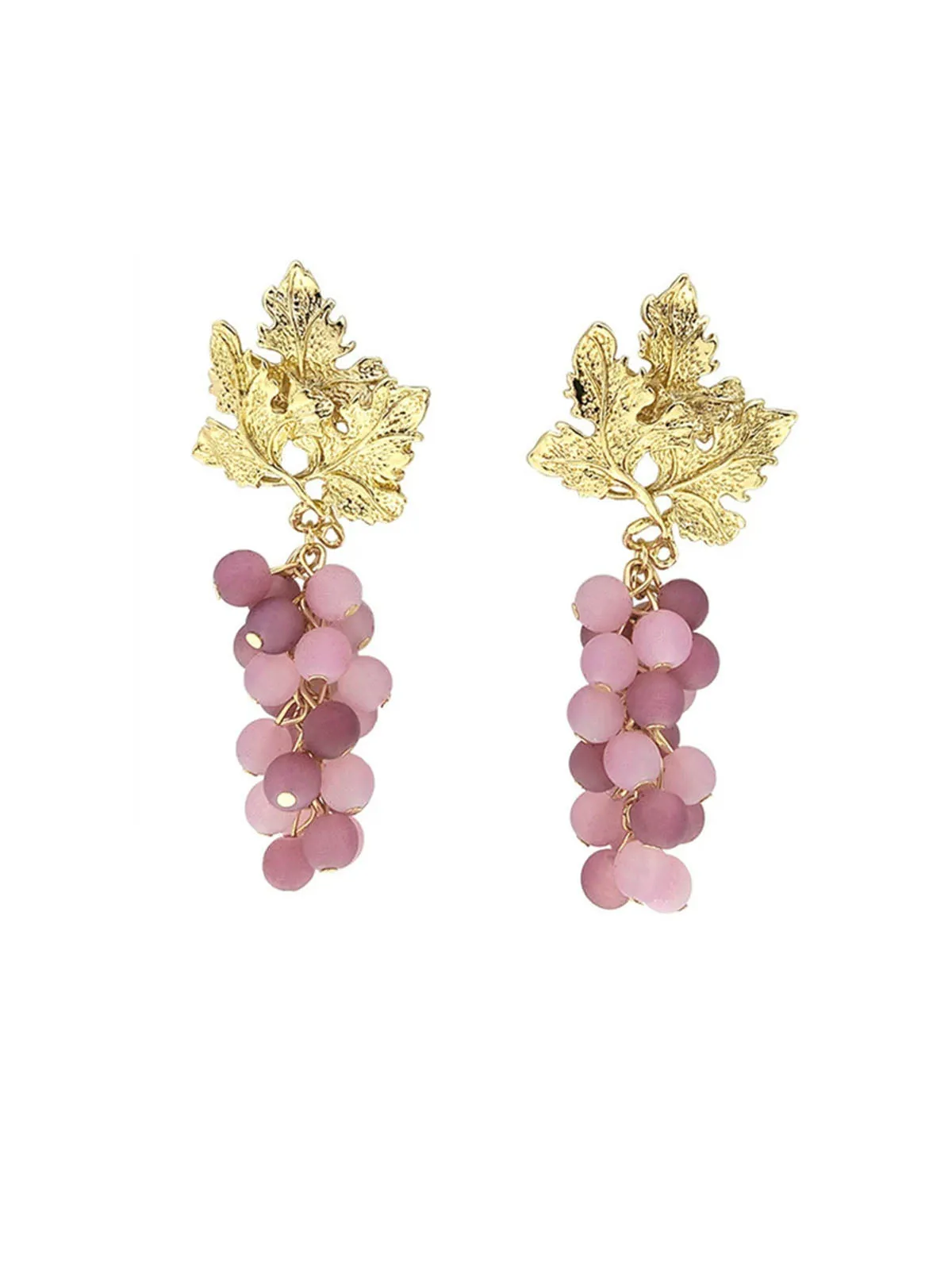 Gold‑Leaf Grape Cluster Dangle Earrings sold by Retro Stage product image thumbnail 2