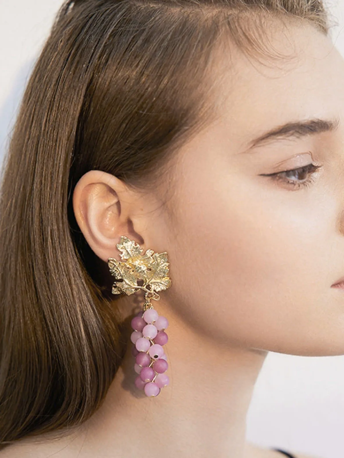 Gold‑Leaf Grape Cluster Dangle Earrings sold by Retro Stage