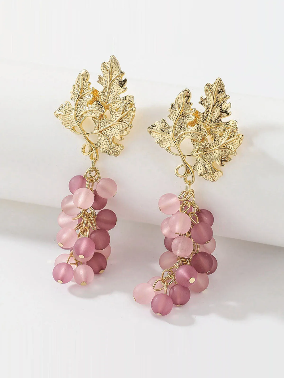 Gold‑Leaf Grape Cluster Dangle Earrings sold by Retro Stage product image thumbnail 3