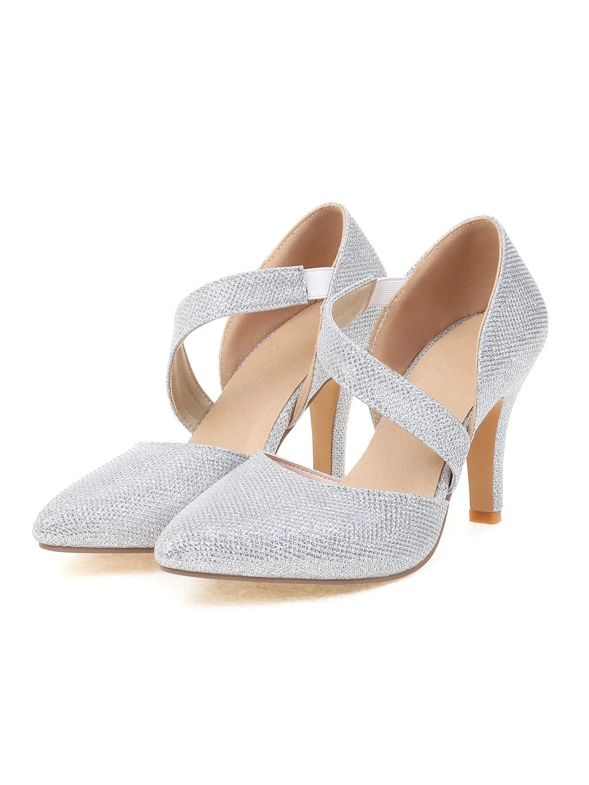 Pointed Toe Glitter Oblique Strap High Heels sold by Retro Stage product image thumbnail 4