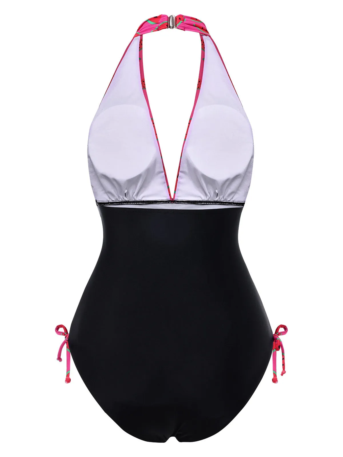 Pink 1960s Watermelon Deep V Halter Swimsuit sold by Retro Stage product image thumbnail 4